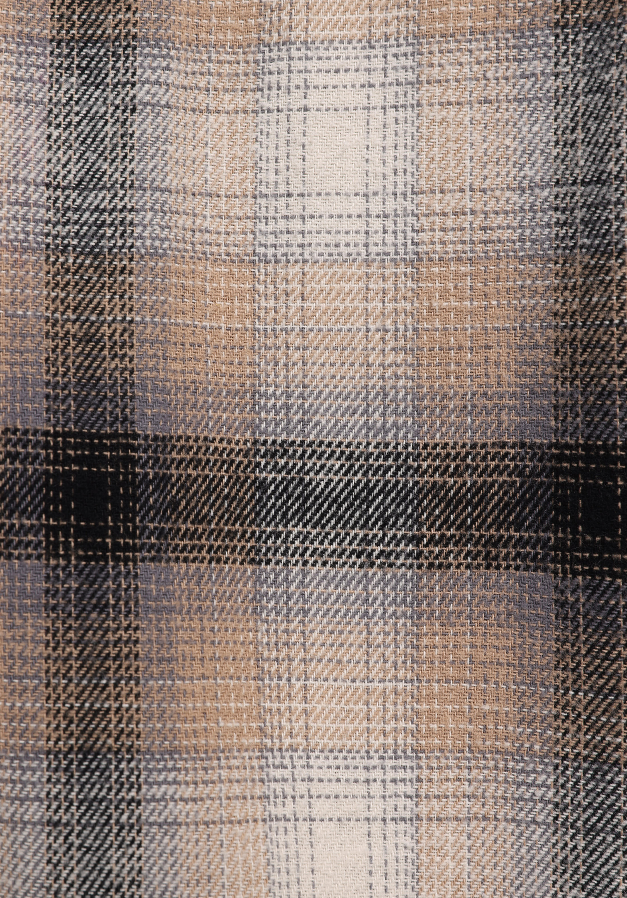 Comfort Fit Shirt Neck Ekoseli Erkek Bej Uzun Kol Gömlek