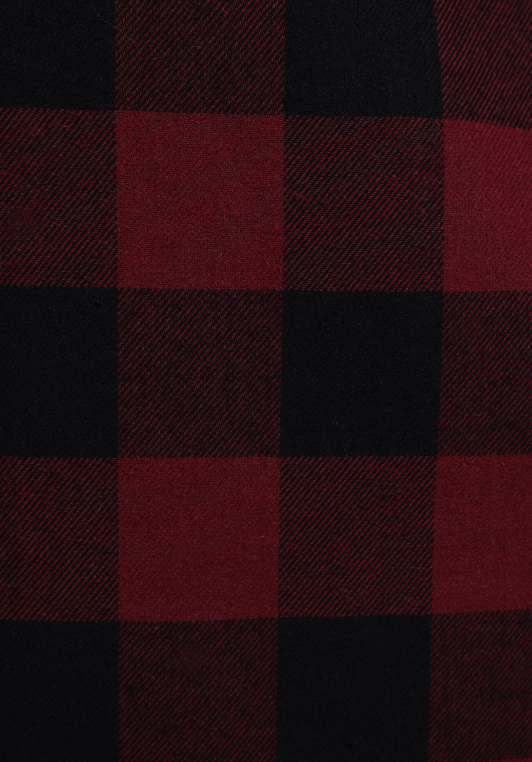 Regular Fit Shirt Neck Kareli Erkek Bordo Uzun Kol Gömlek