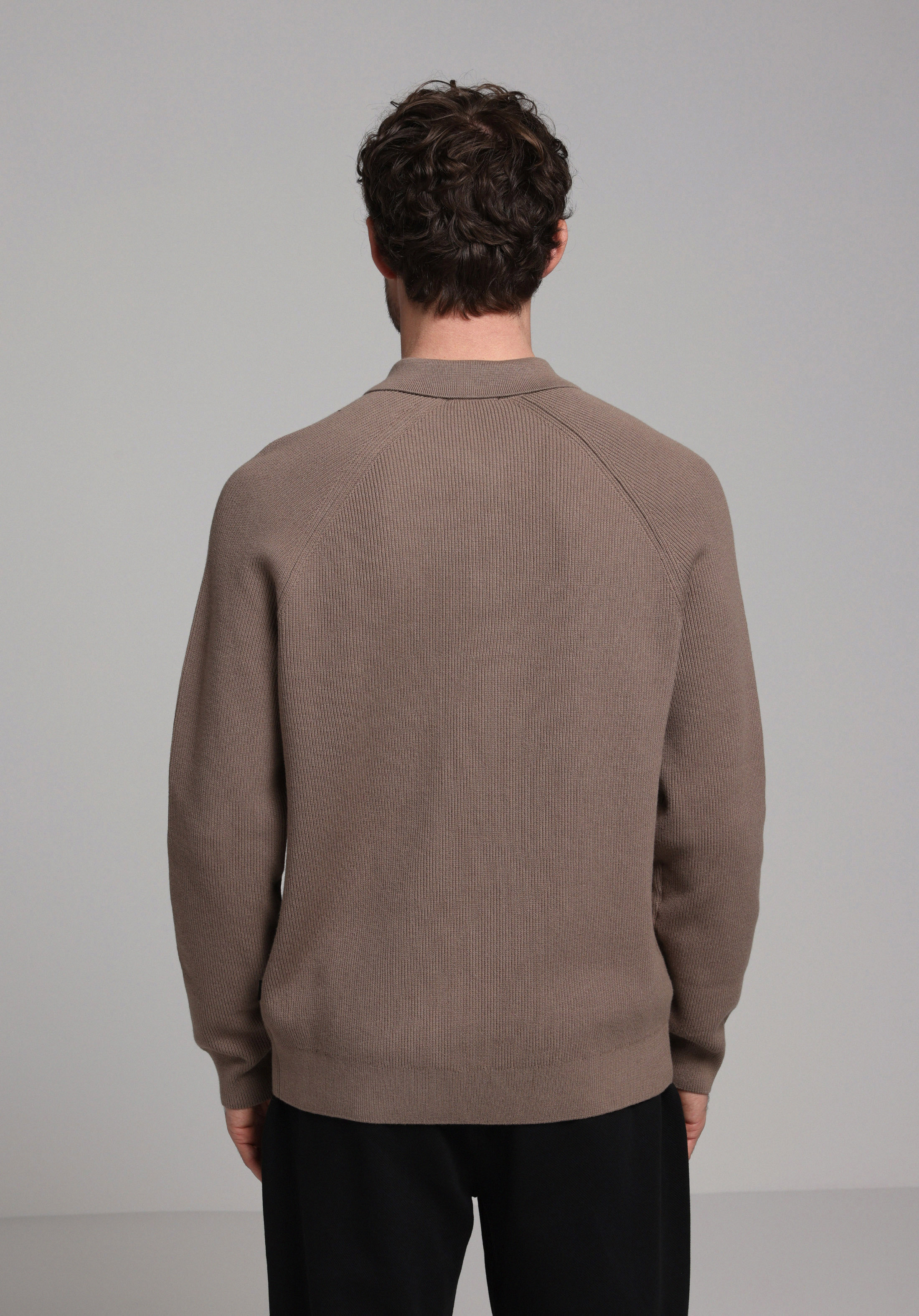 Regular Fit Polo Yaka Jakarlı Erkek Gri Kazak