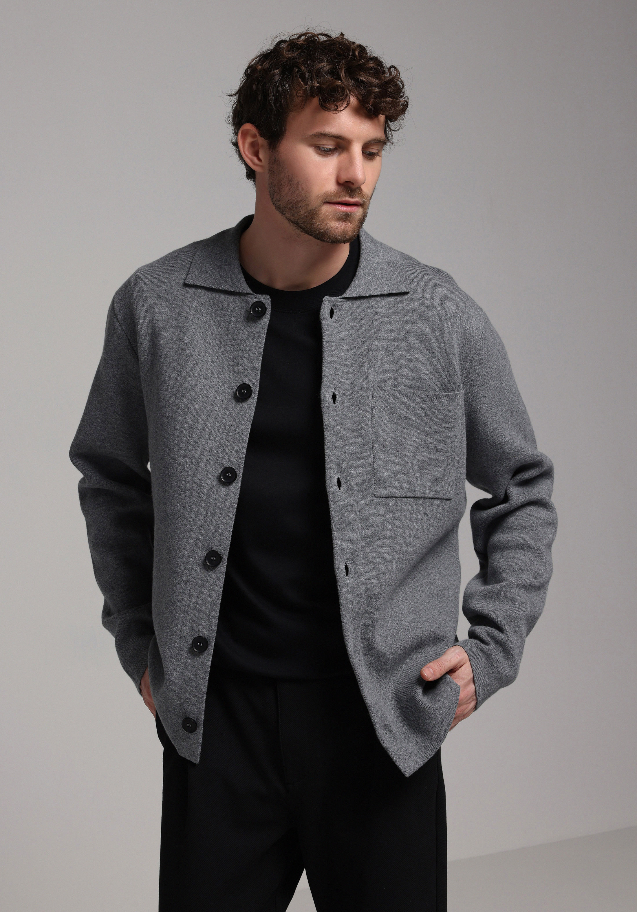 Regular Fit   Erkek Gri Hırka