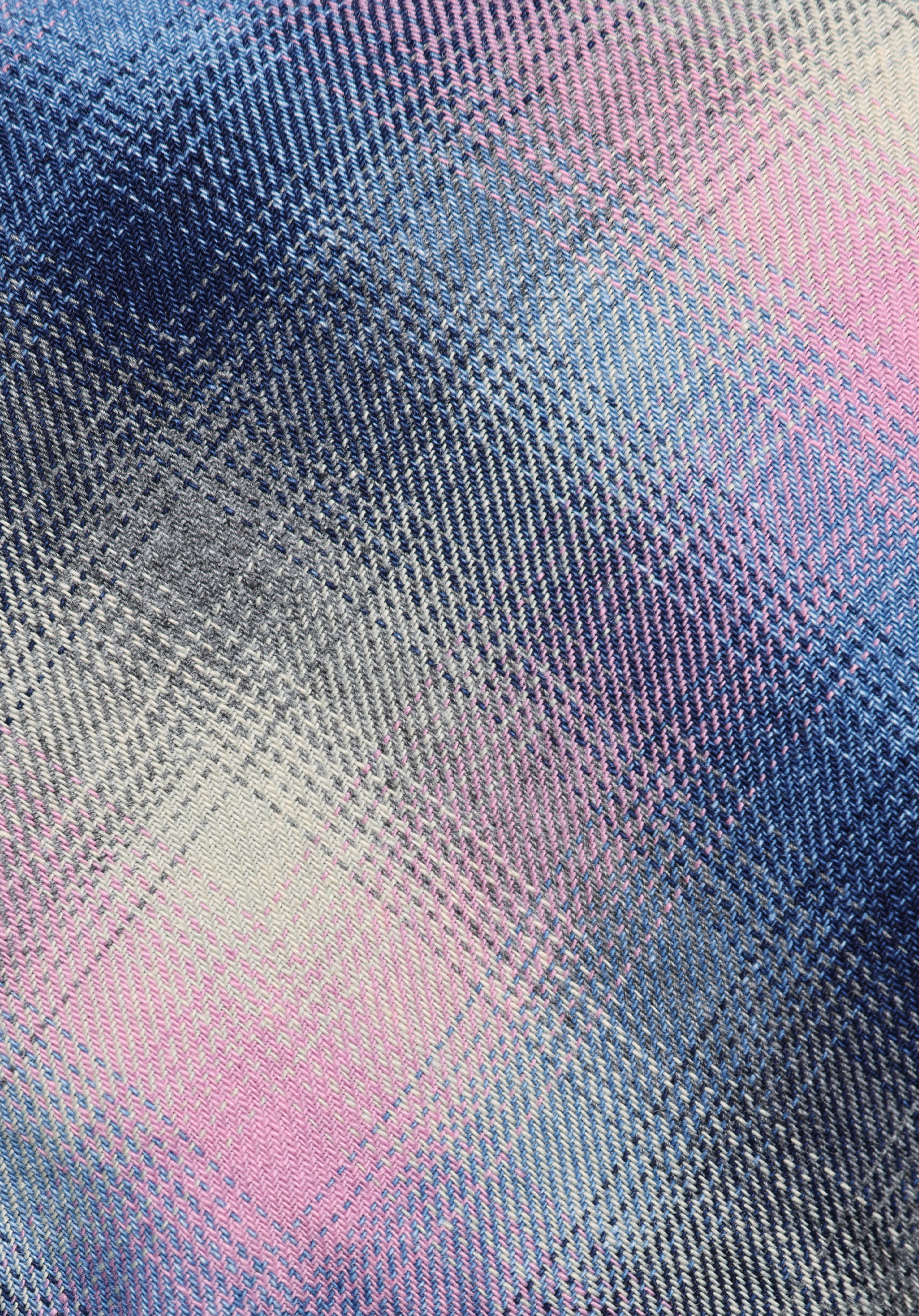 Boyfriend Fit Shirt Neck Ekoseli Kadın Mavi Uzun Kol Gömlek