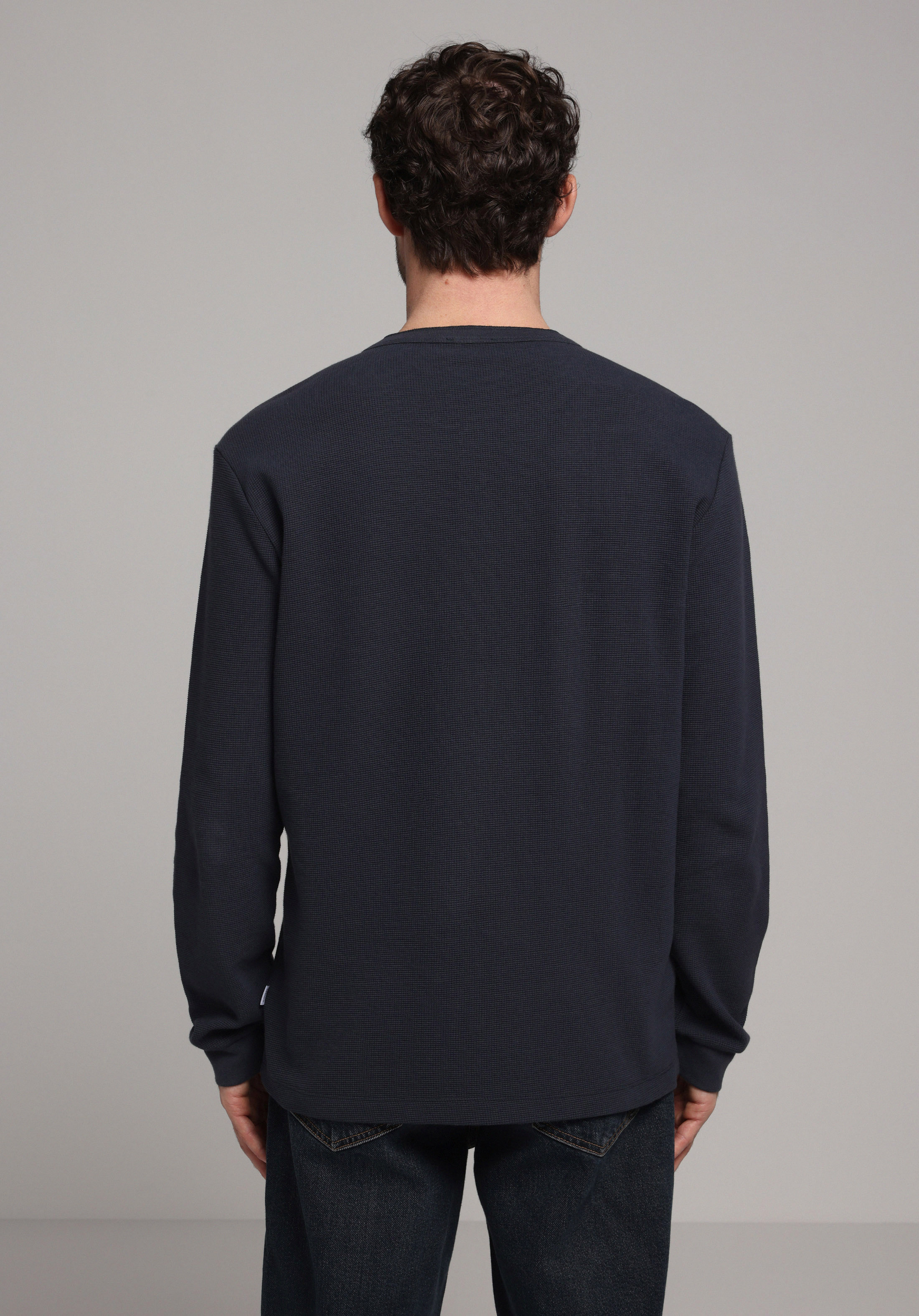 Regular Fit Düğmeli Yaka Düz Erkek Antrasit Uzun Kol Tişört