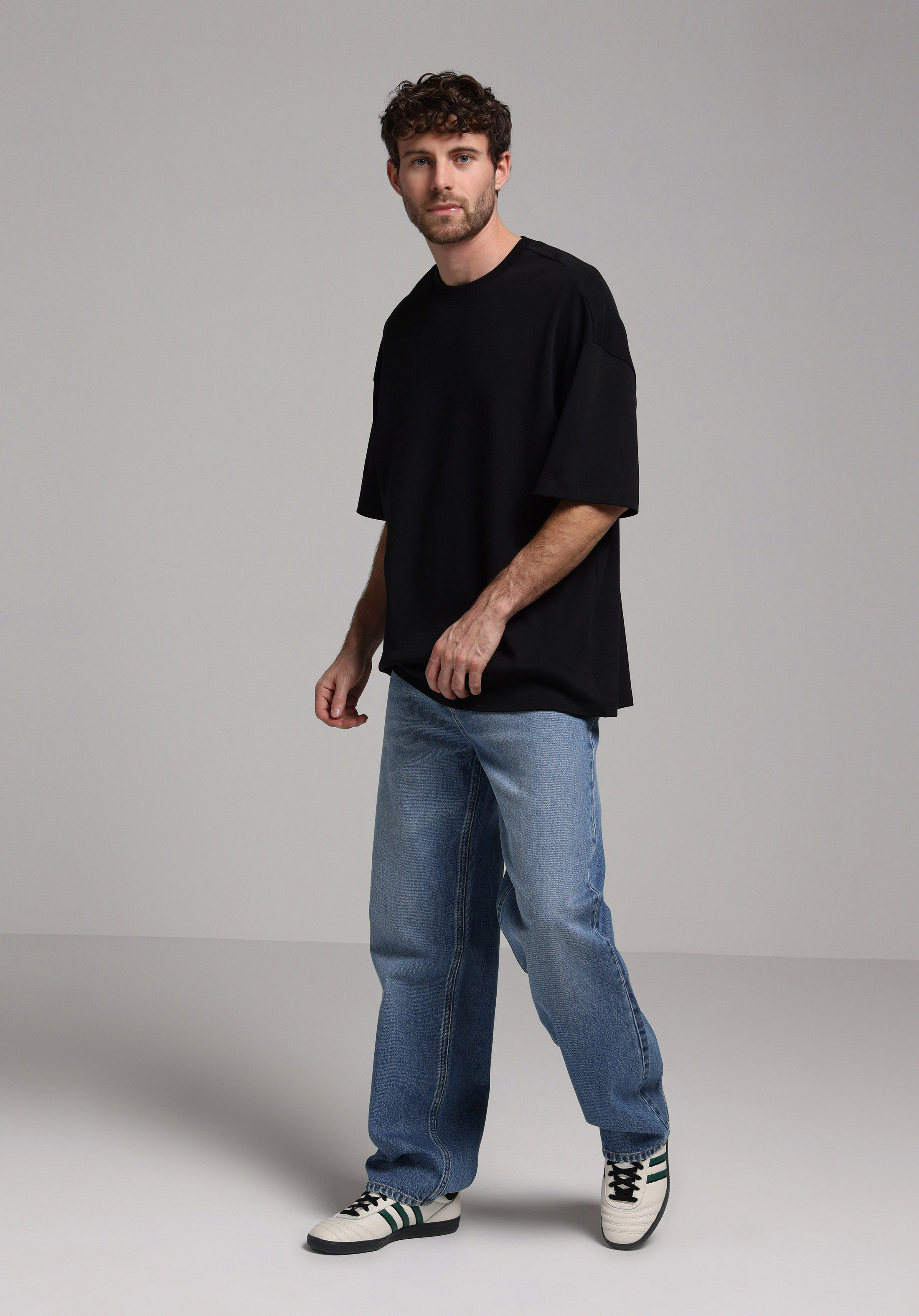 Relaxed Fit Orta Bel Bol Paça Erkek Mid İndigo Denim Jean Pantolon