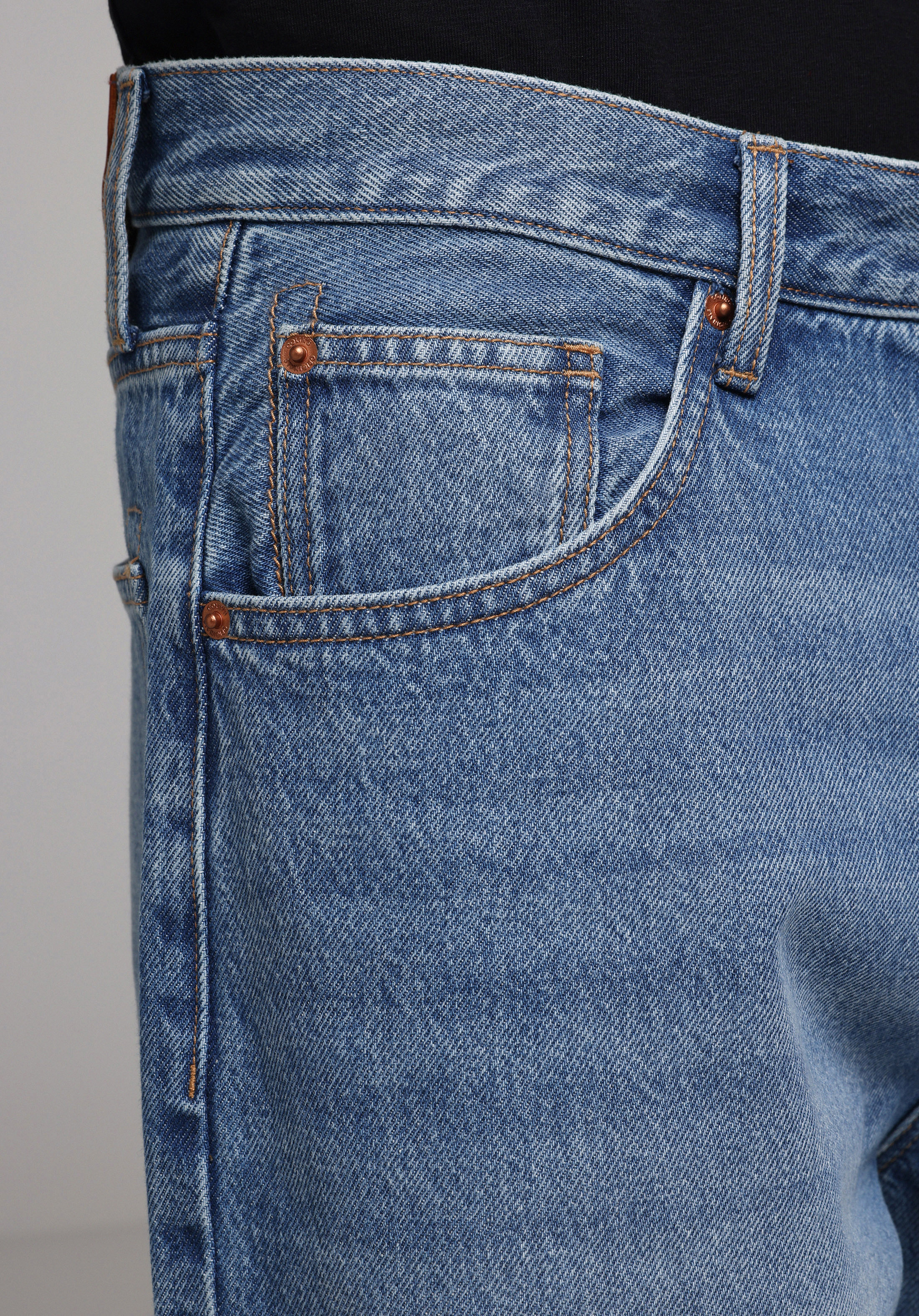 Relaxed Fit Orta Bel Bol Paça Erkek Mid İndigo Denim Jean Pantolon