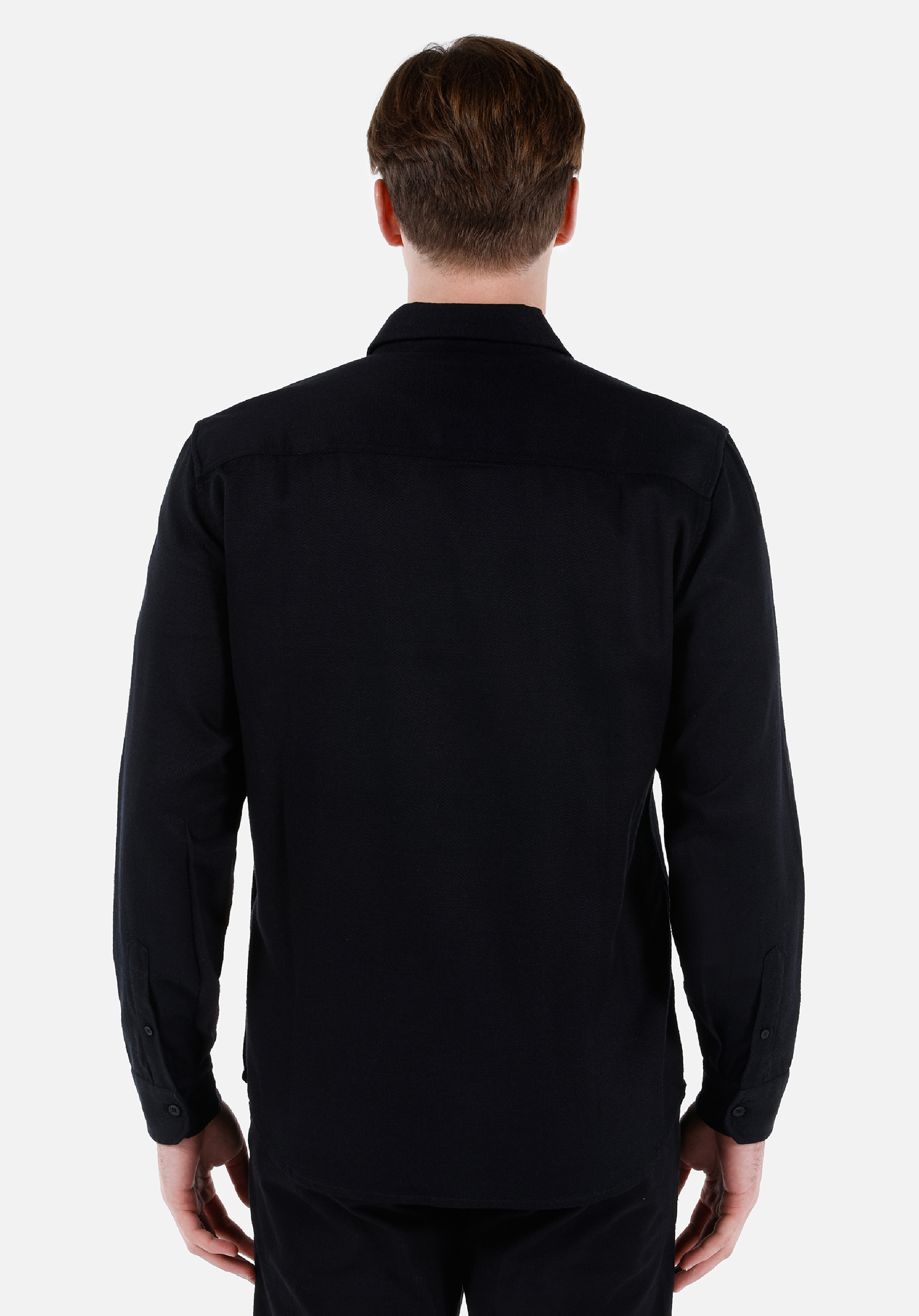 Regular Fit Shirt Neck Düz Erkek Siyah Uzun Kol Gömlek