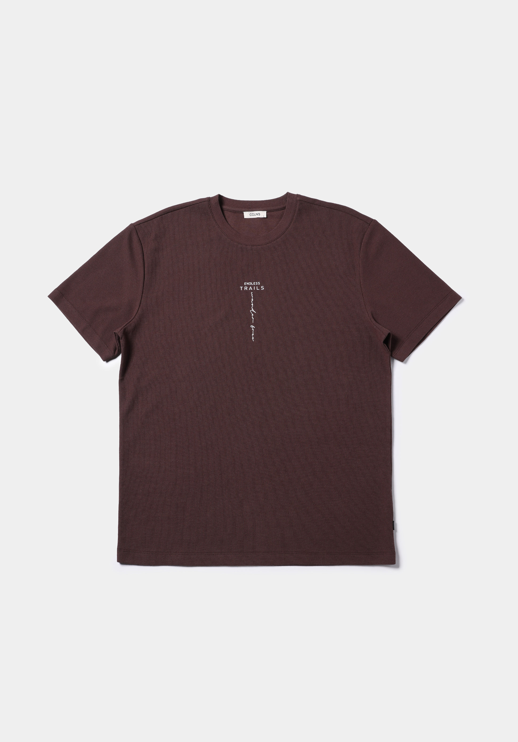 Comfort Fit Yuvarlak Yaka Jakarlı Erkek Kahverengi Kısa Kol Tişört