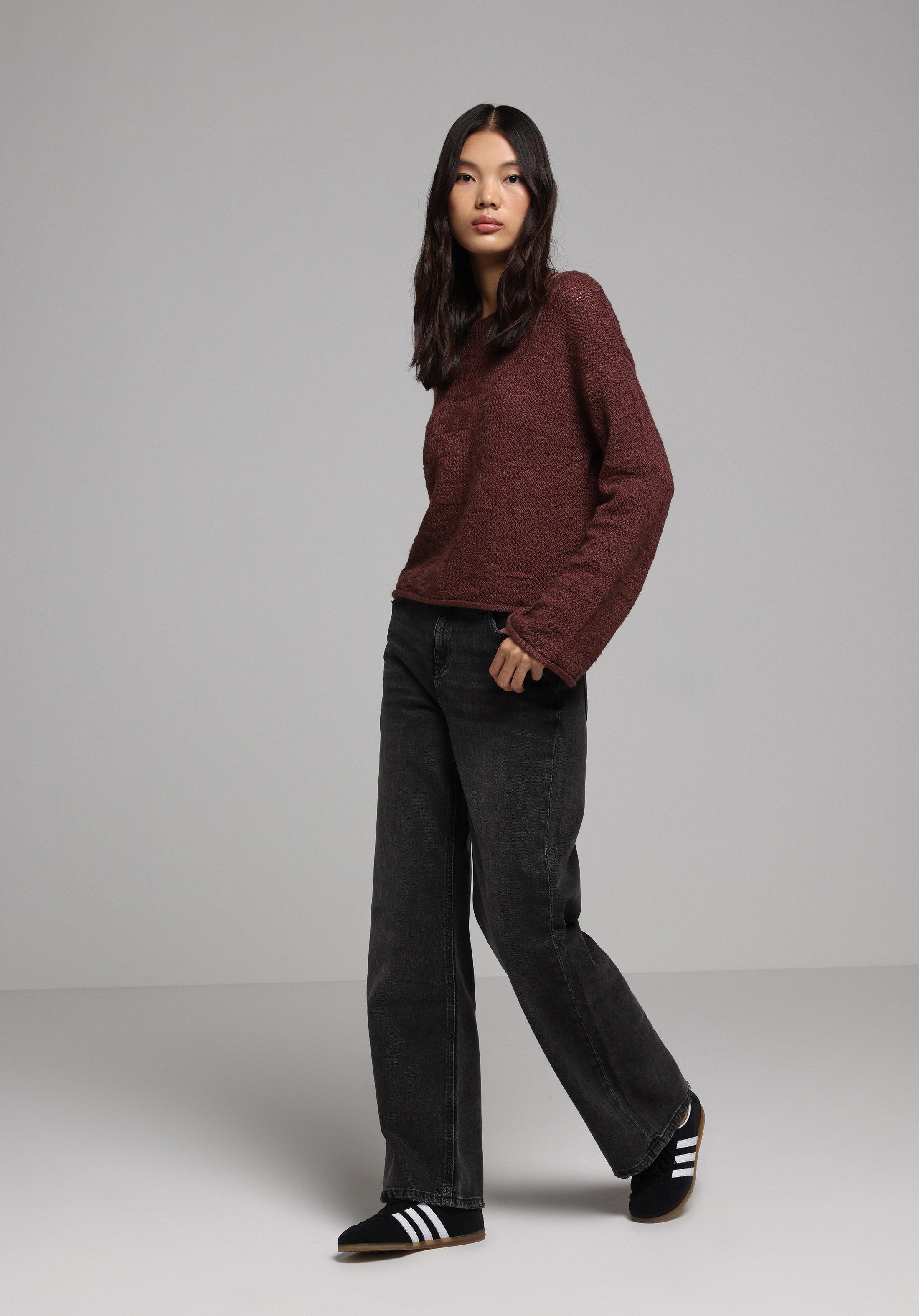 Regular Fit Yuvarlak Yaka Düz Kadın Kahverengi Kazak