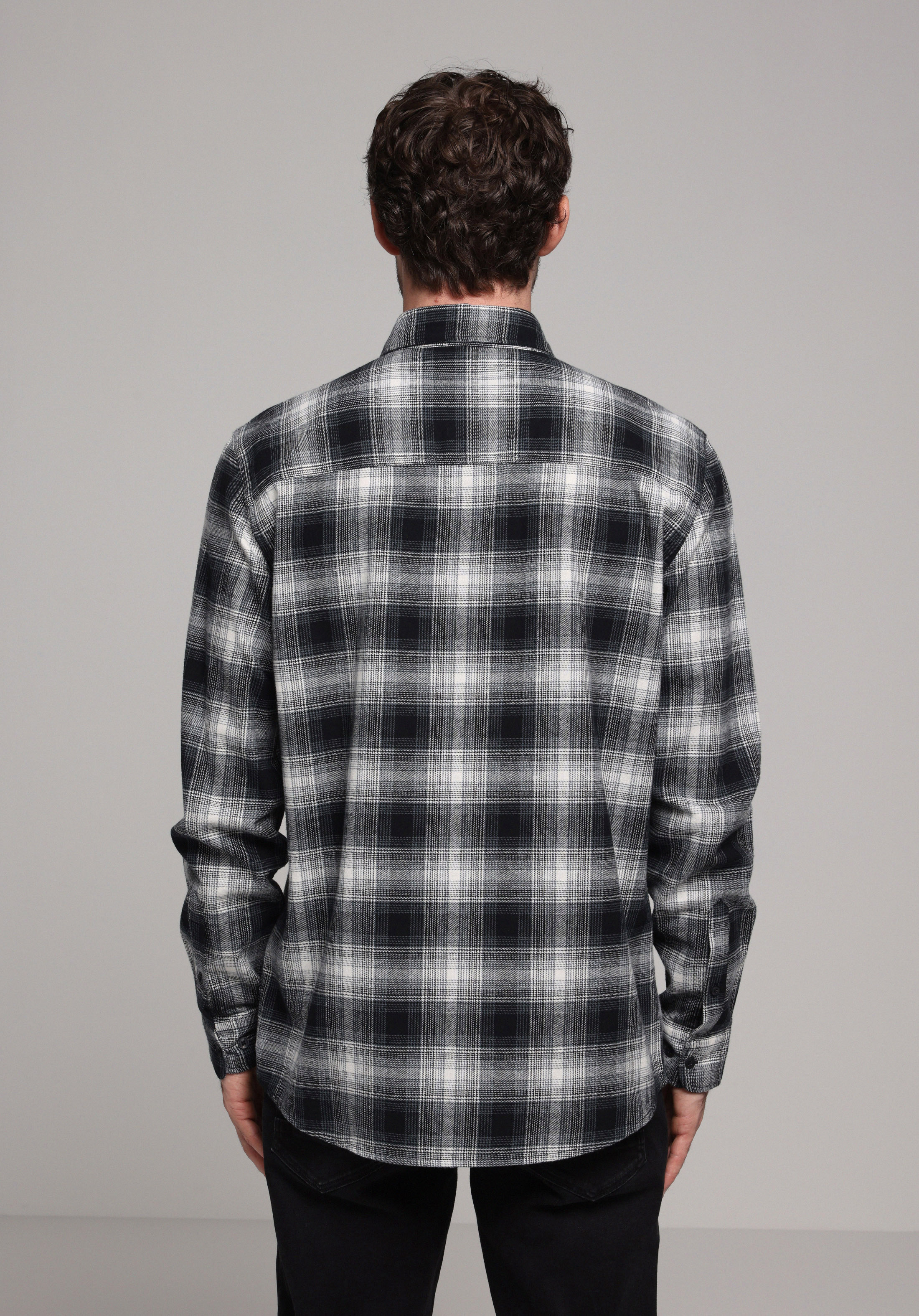 Regular Fit Shirt Neck Ekoseli Erkek Lacivert Uzun Kol Gömlek