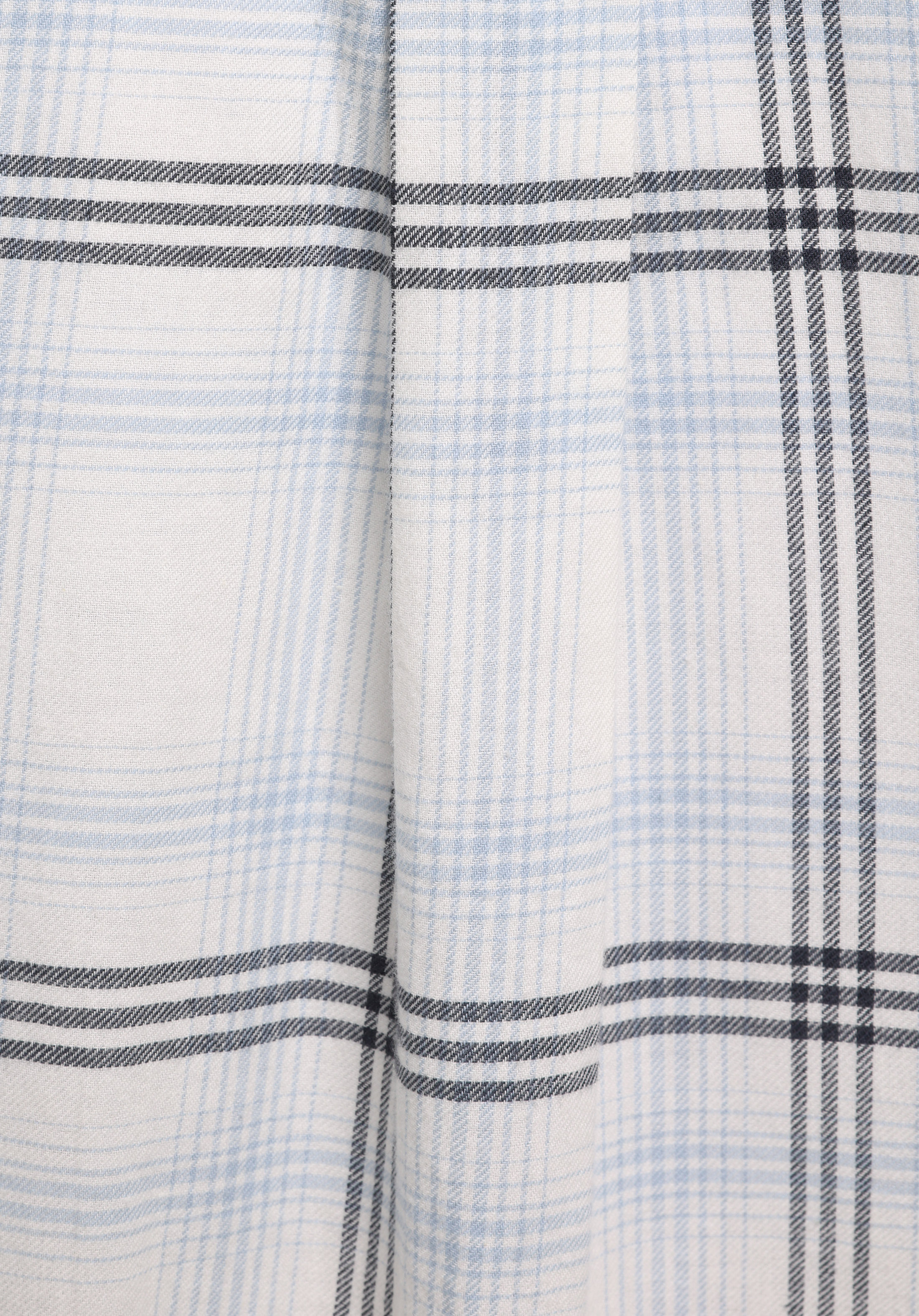 Regular Fit Shirt Neck Ekoseli Kadın Beyaz Uzun Kol Gömlek