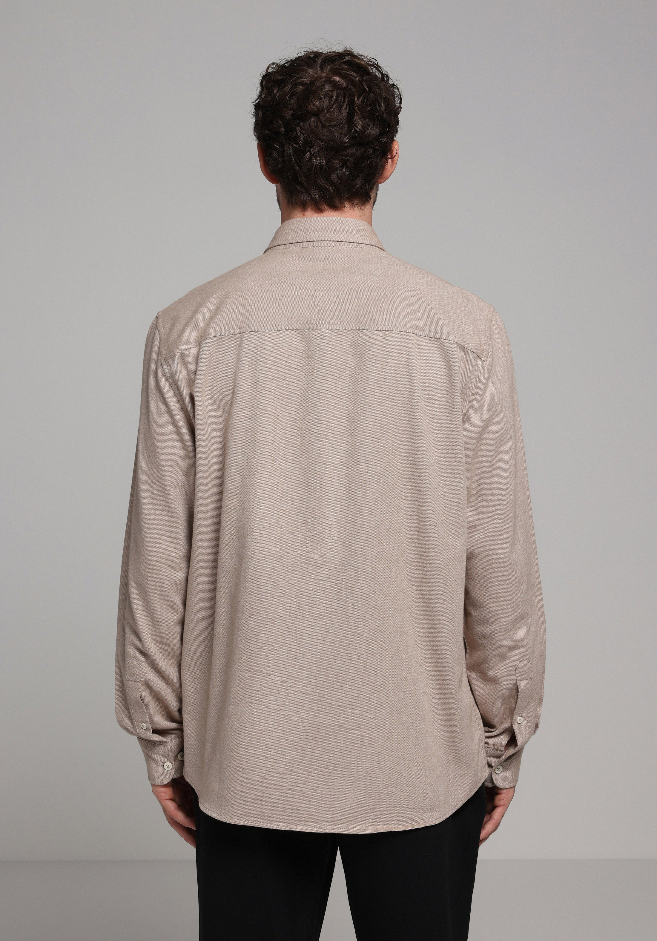 Regular Fit Shirt Neck Düz Erkek Bej Uzun Kol Gömlek