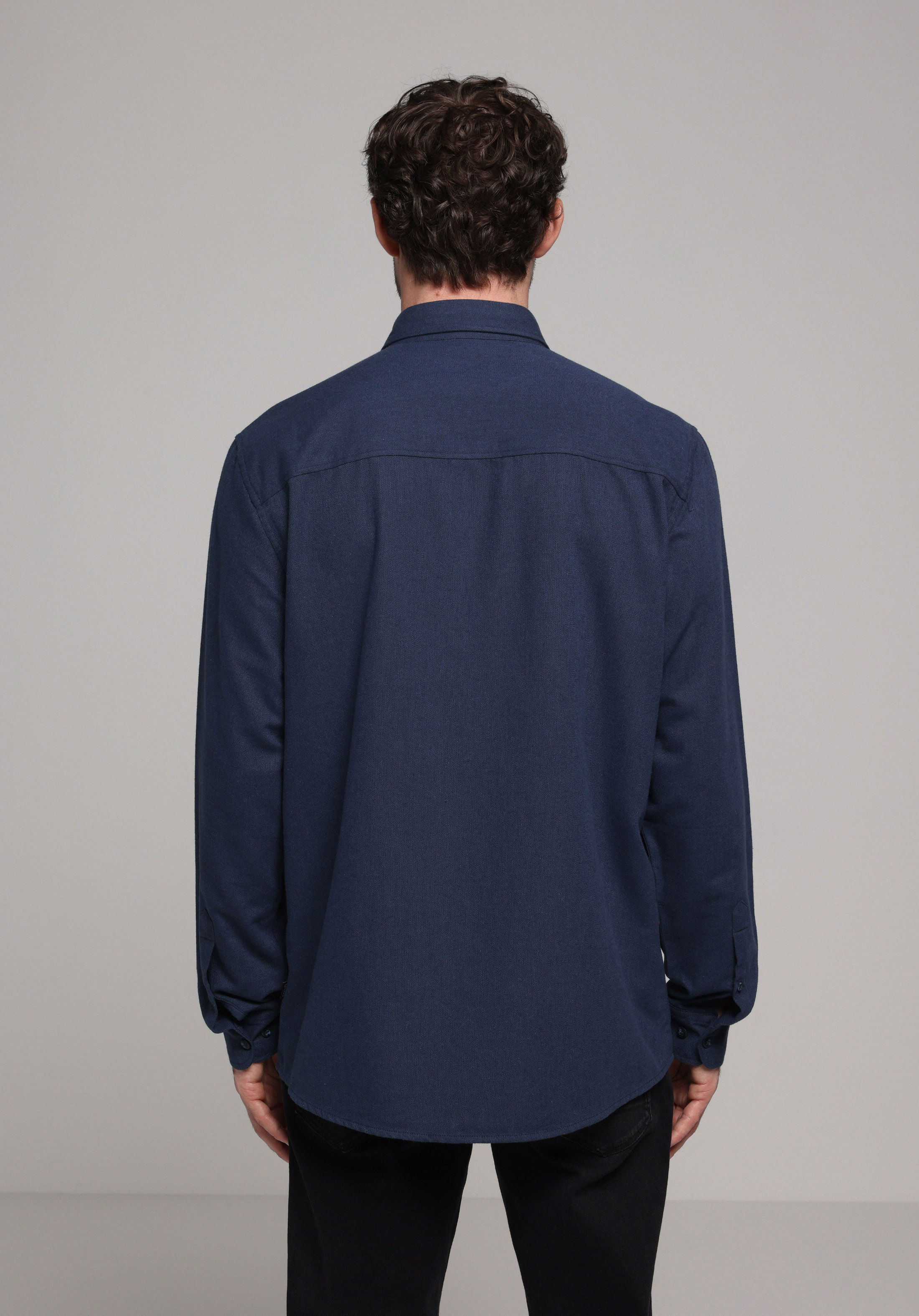 Regular Fit Shirt Neck Düz Erkek Lacivert Uzun Kol Gömlek