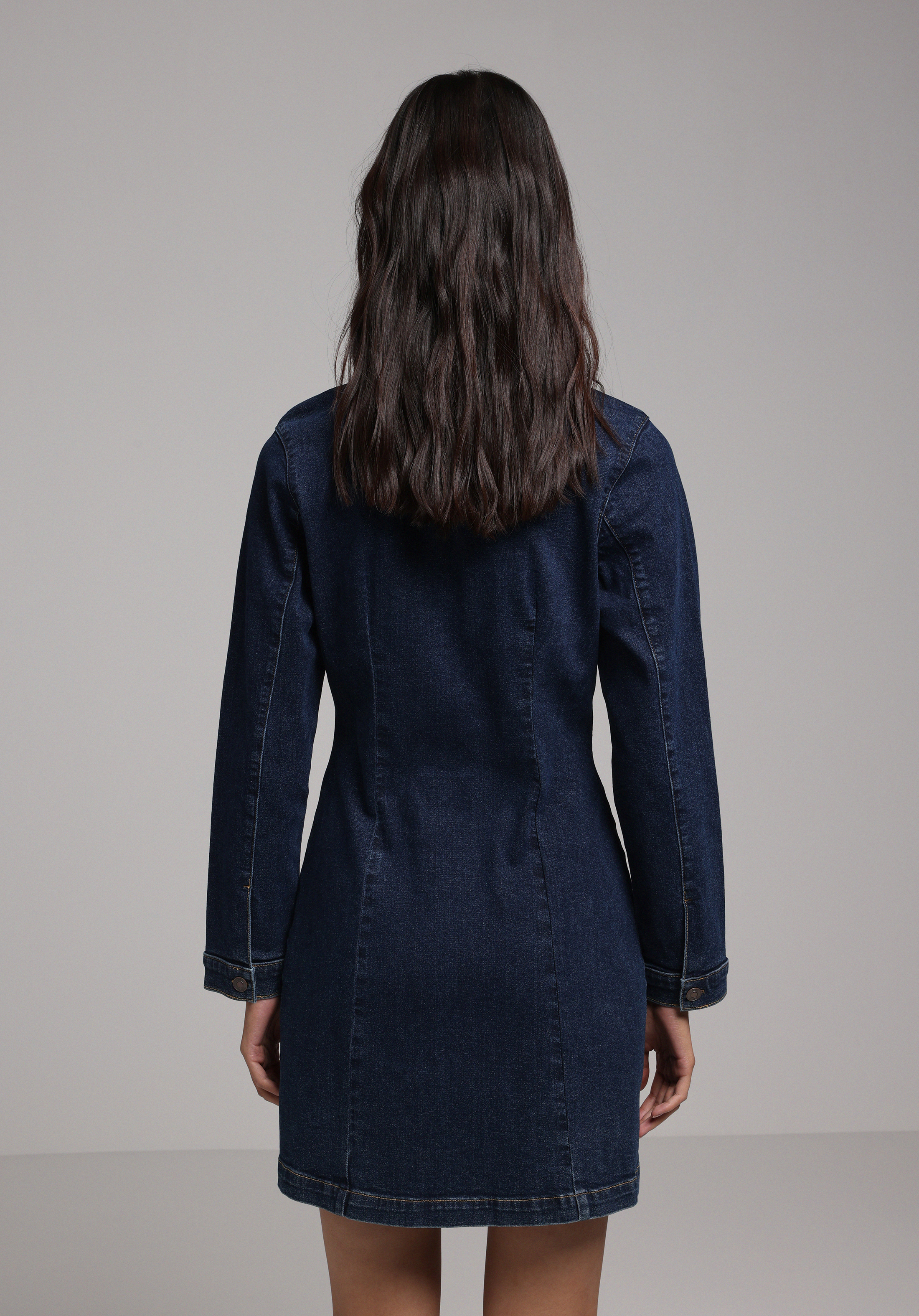 Slim Fit Düz Kadın Koyu Mavi Kısa Kol Elbise