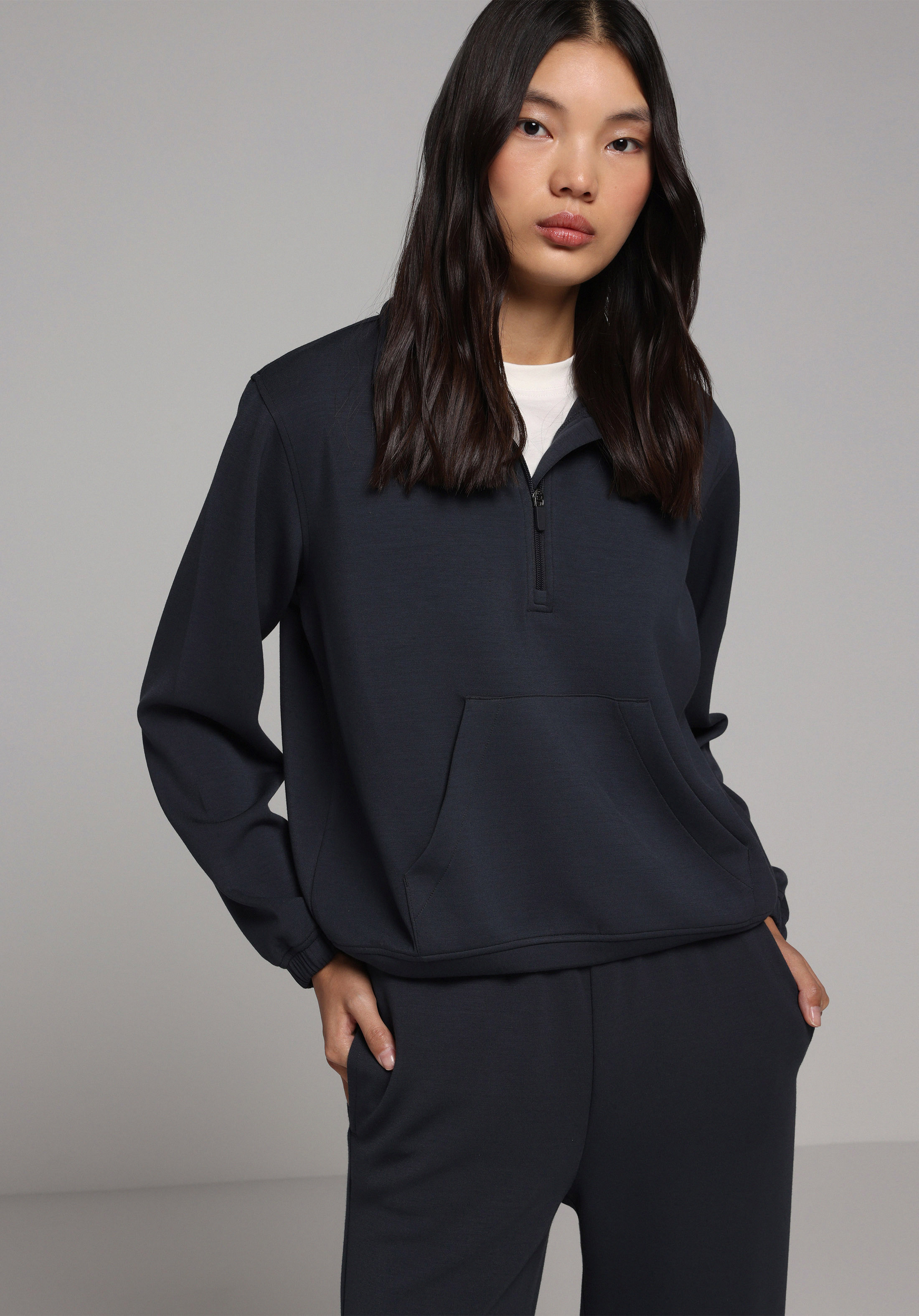 Regular Fit Fermuarlı Düz Kadın Antrasit Sweatshirt