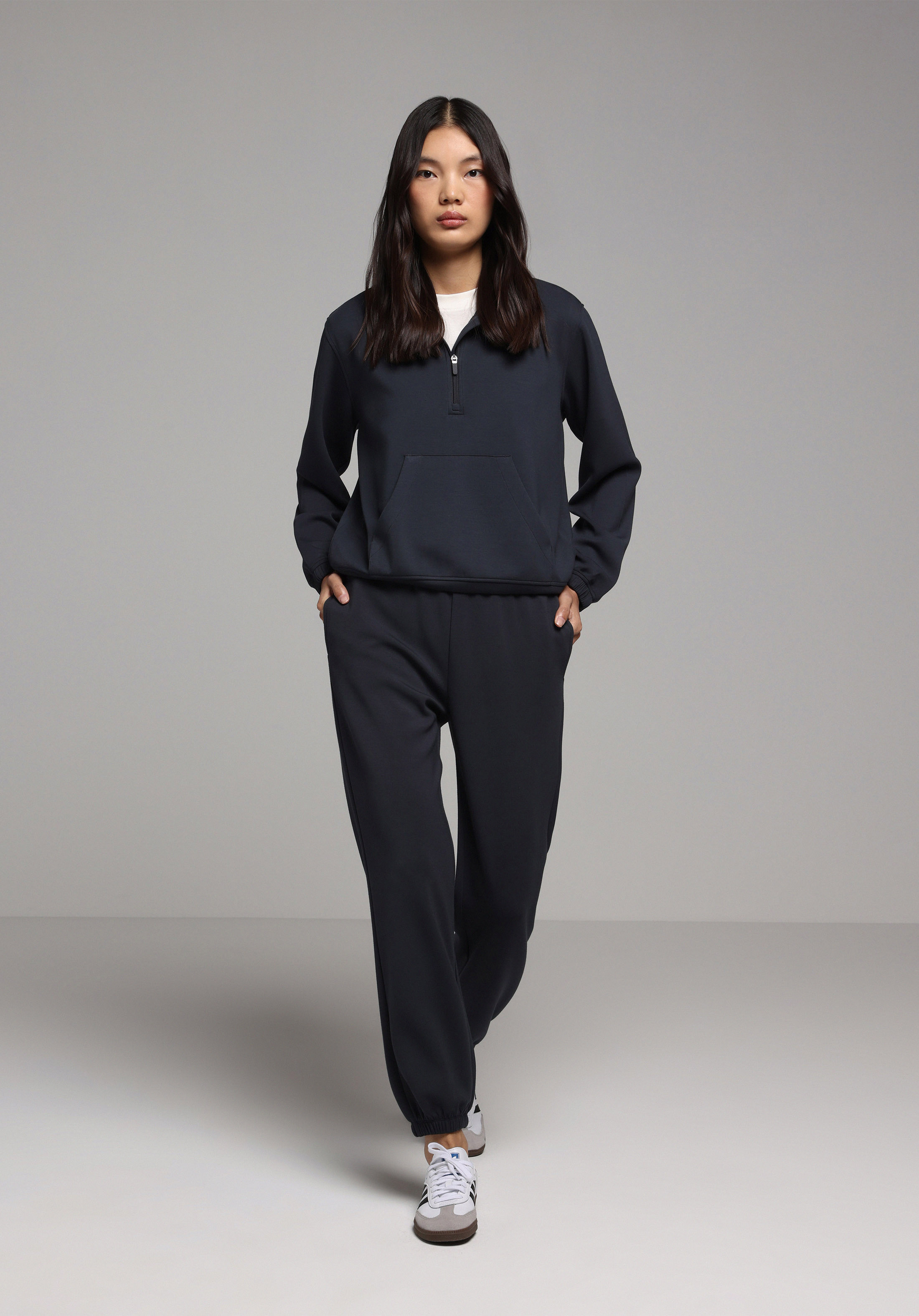 Regular Fit Fermuarlı Düz Kadın Antrasit Sweatshirt