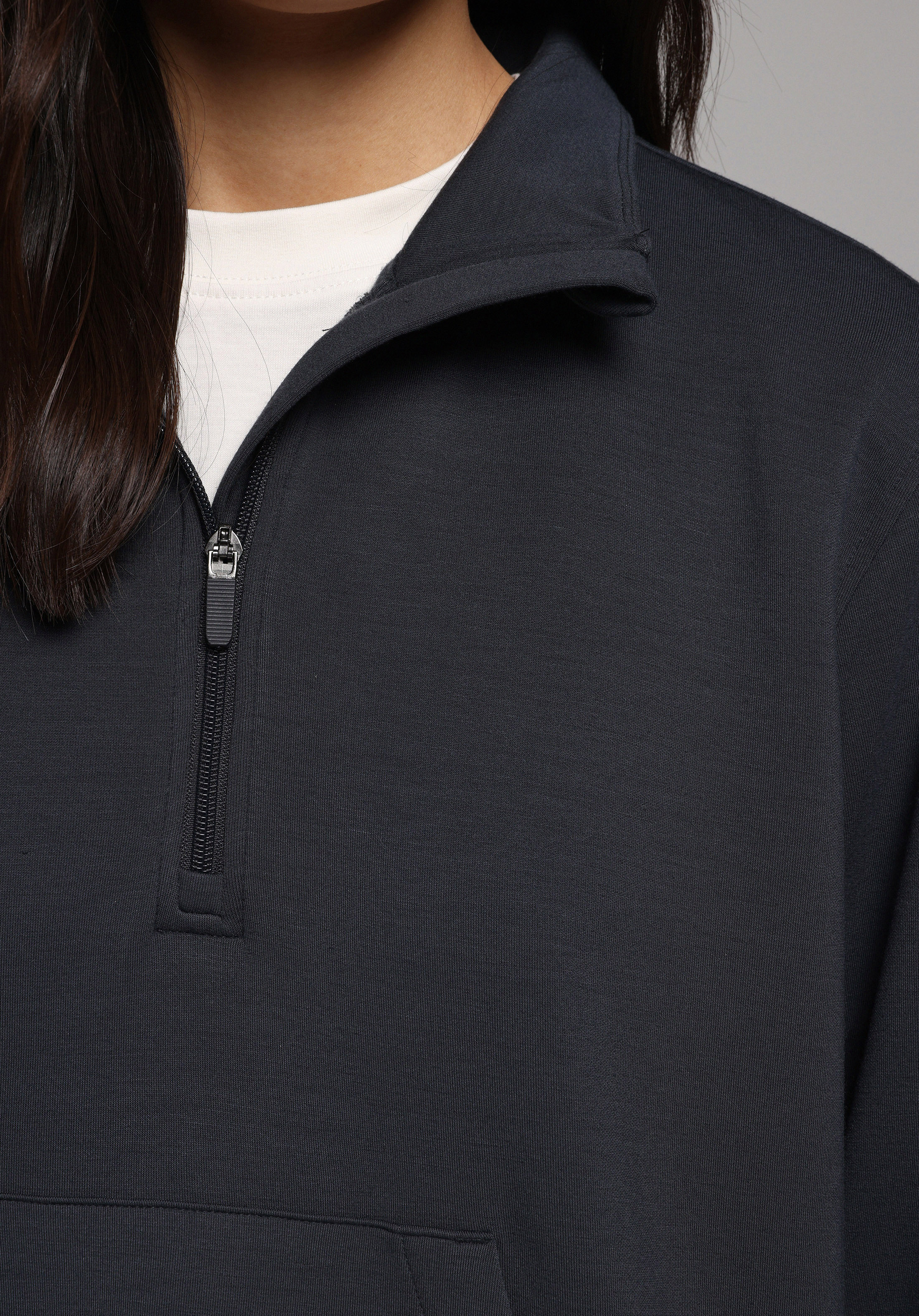 Regular Fit Fermuarlı Düz Kadın Antrasit Sweatshirt