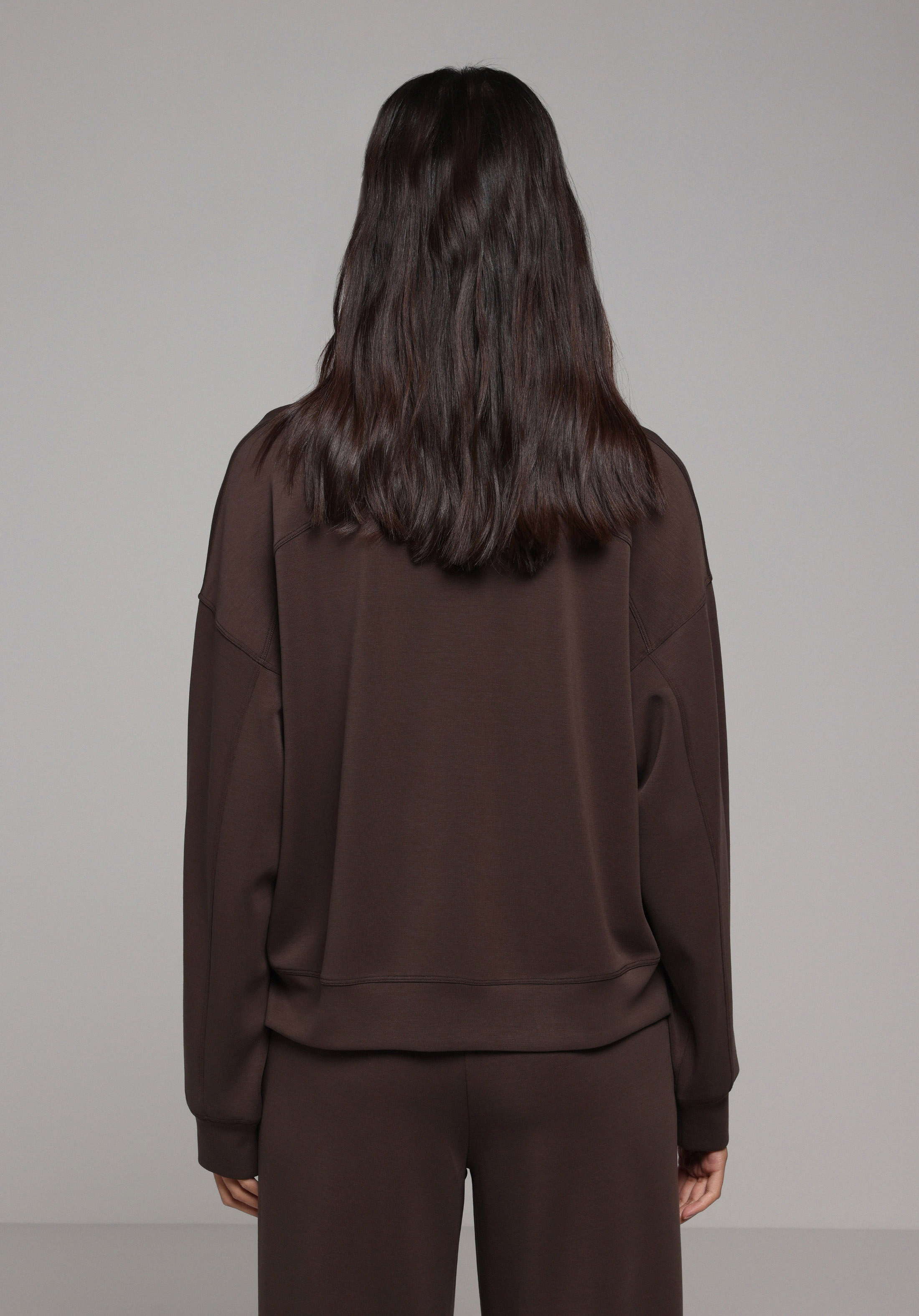 Regular Fit Yuvarlak Yaka Düz Kadın Kahverengi Sweatshirt