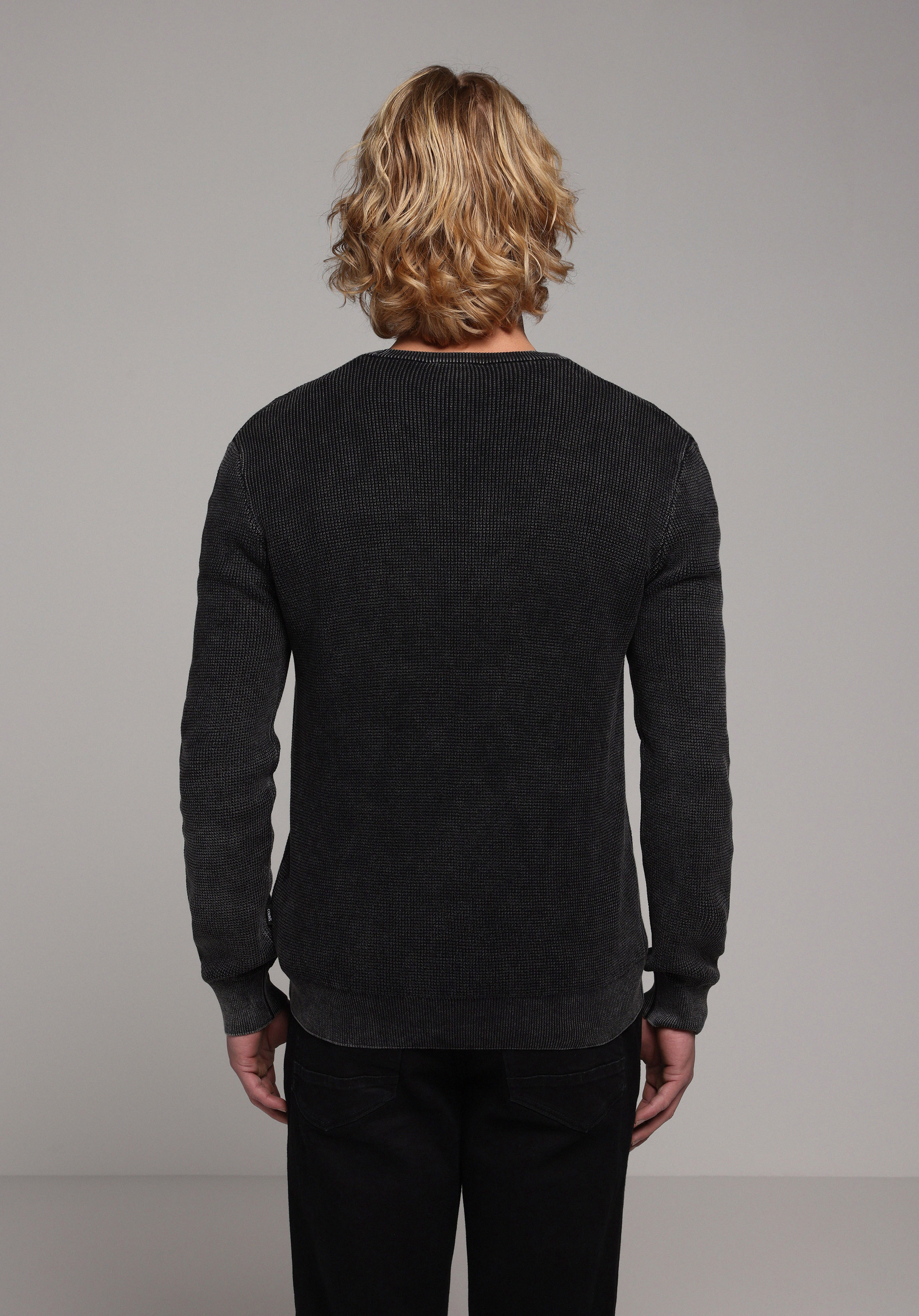 Regular Fit Yuvarlak Yaka Jakarlı Erkek Antrasit Kazak