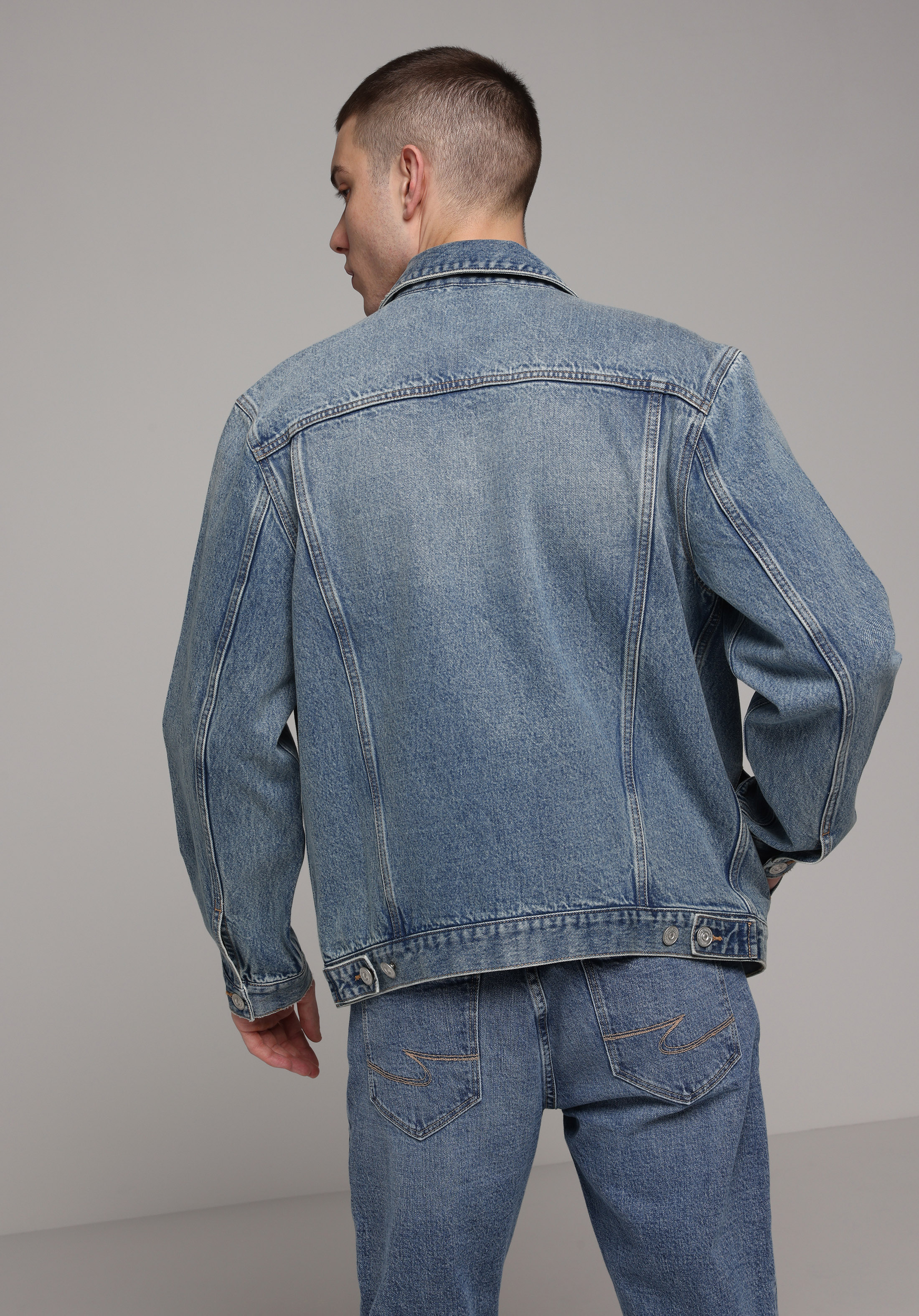 Regular Fit Düğmeli Astarsız  Erkek Light İndigo Denim Ceket