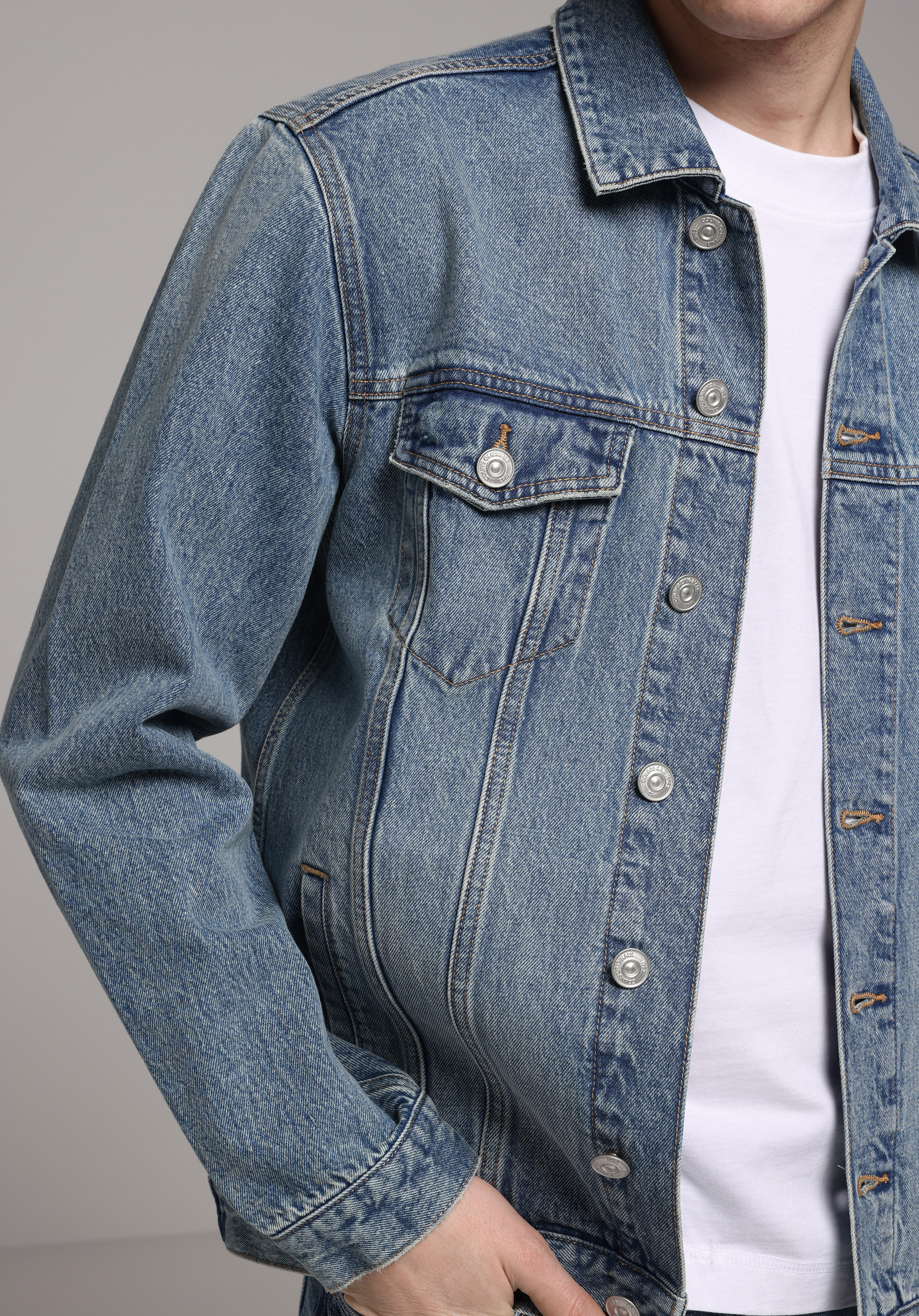 Regular Fit Düğmeli Astarsız  Erkek Light İndigo Denim Ceket