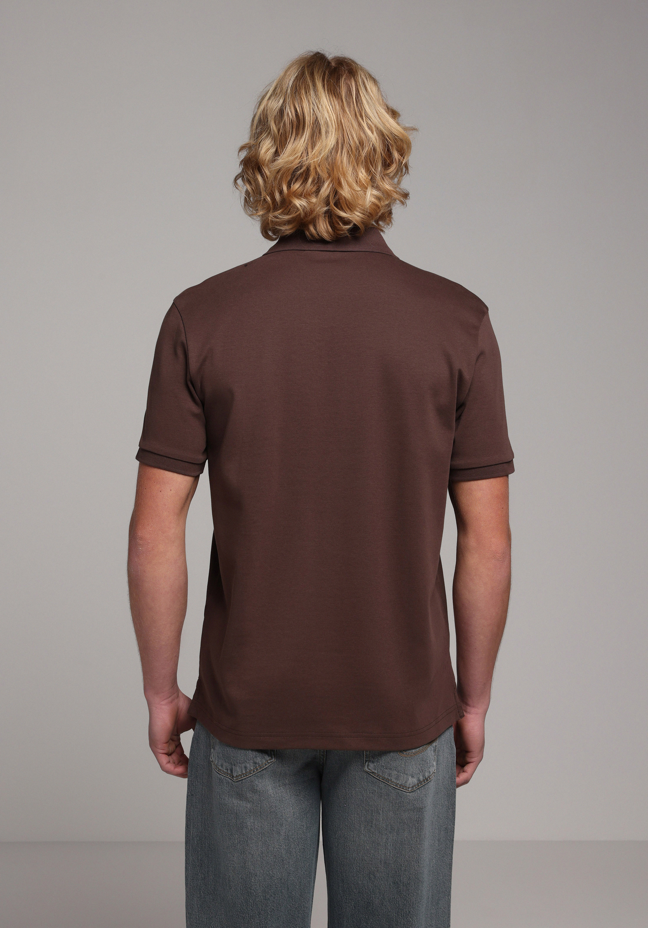 Regular Fit Polo Yaka Düz Erkek Kahverengi Kısa Kol Tişört