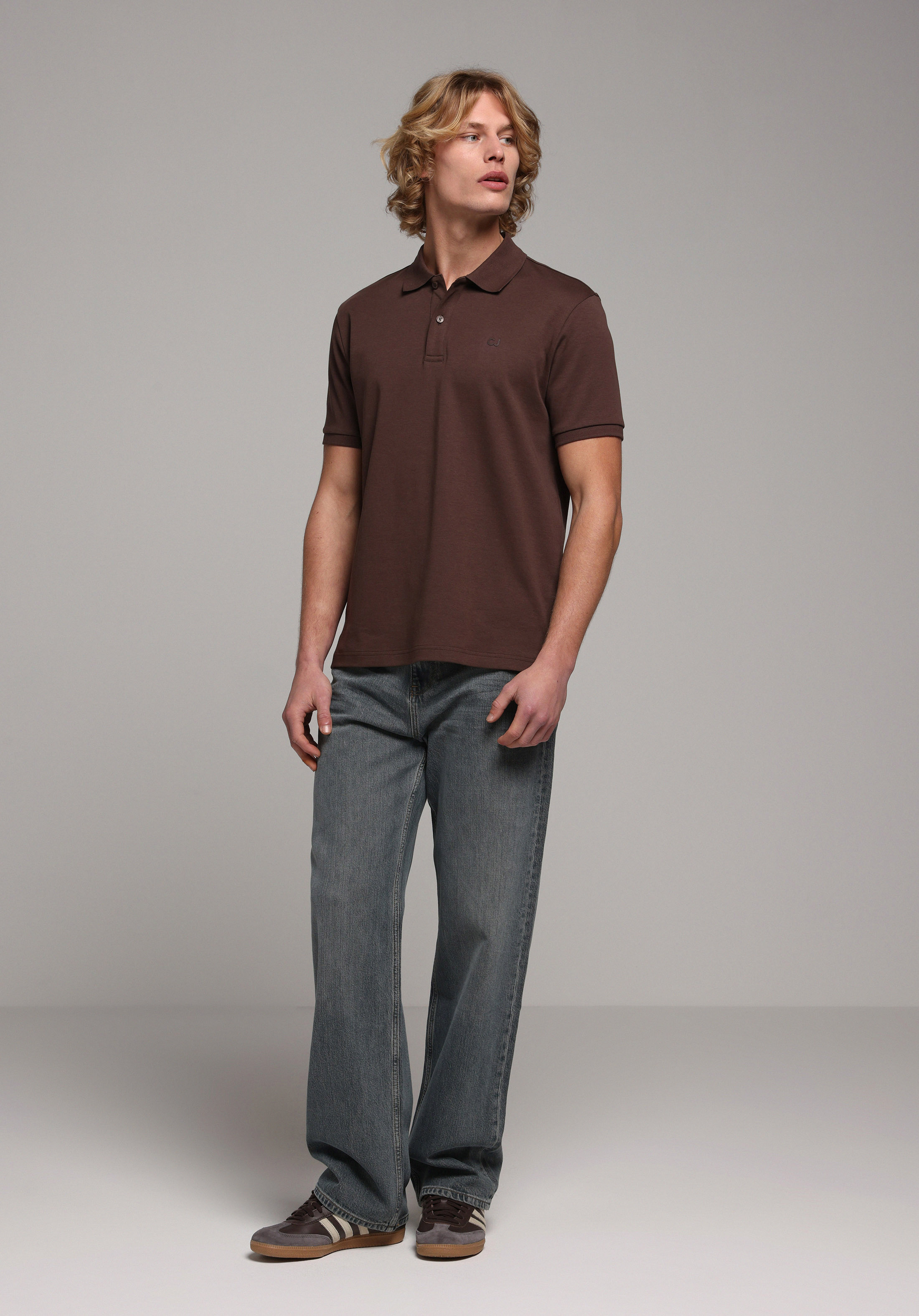 Regular Fit Polo Yaka Düz Erkek Kahverengi Kısa Kol Tişört