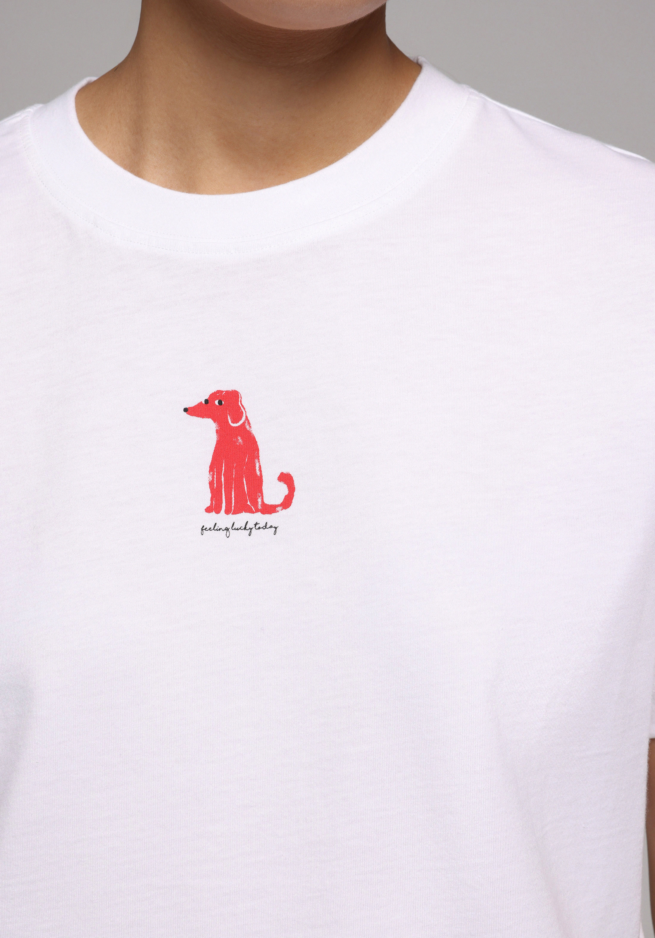 Boxy Fit Yuvarlak Yaka Baskılı Kadın Beyaz Kısa Kol Tişört