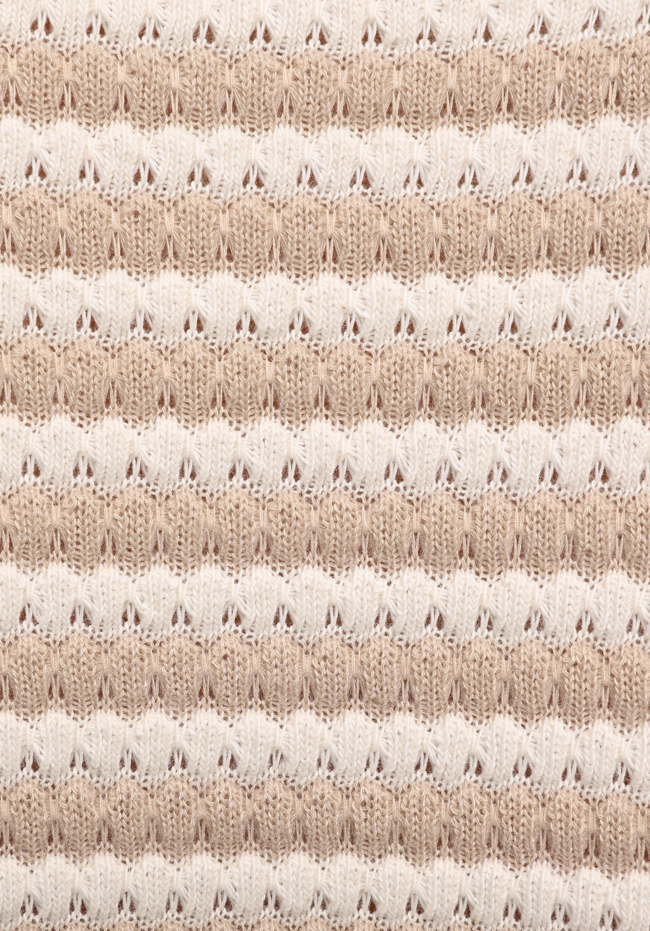 Slim Fit Yuvarlak Yaka Çizgili Kadın Bej Kısa Kol Tişört