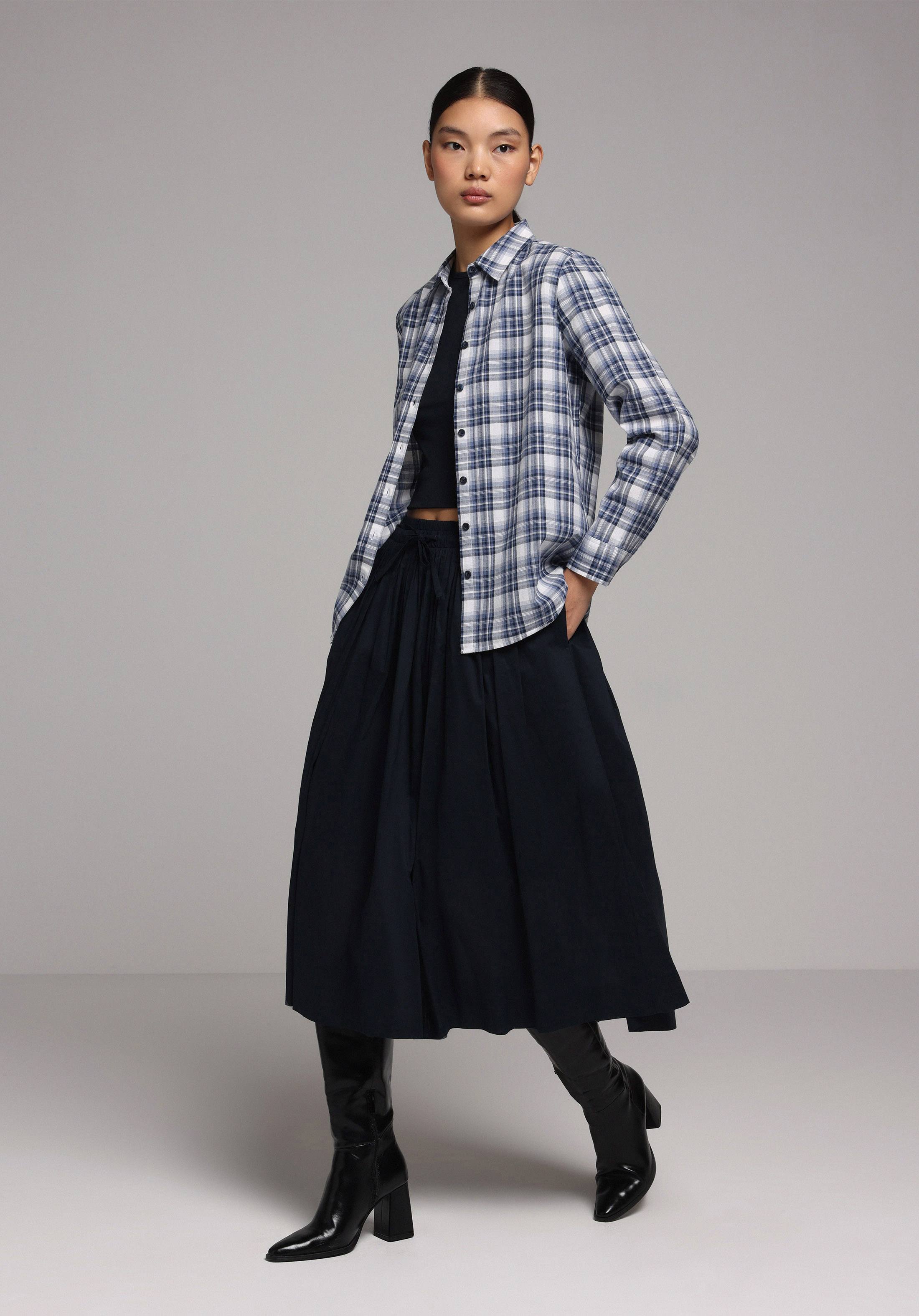 Midi Düz  Kadın Lacivert Etek