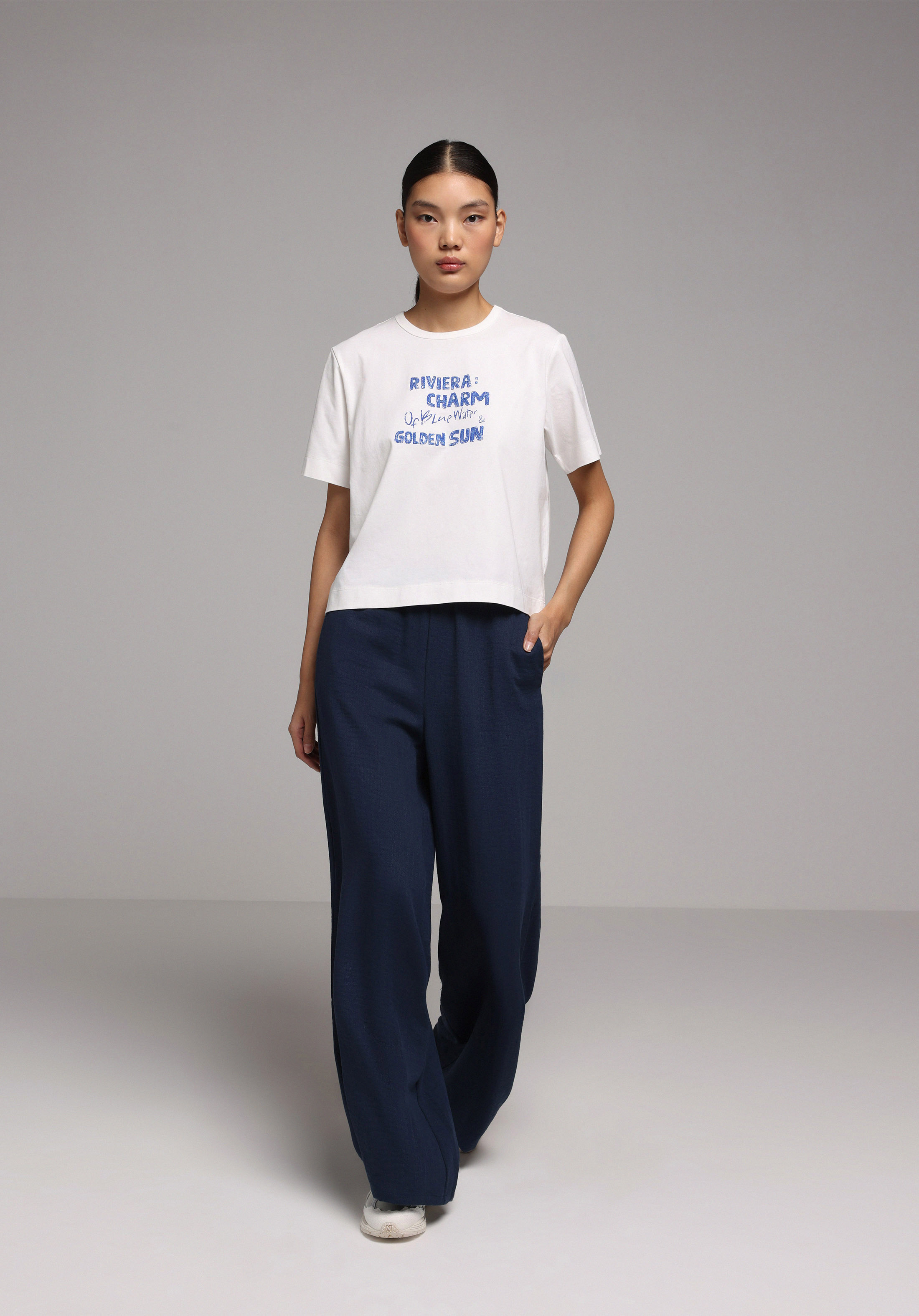 Regular Fit Yüksel Bel Geniş Paça Kadın Lacivert  Pantolon