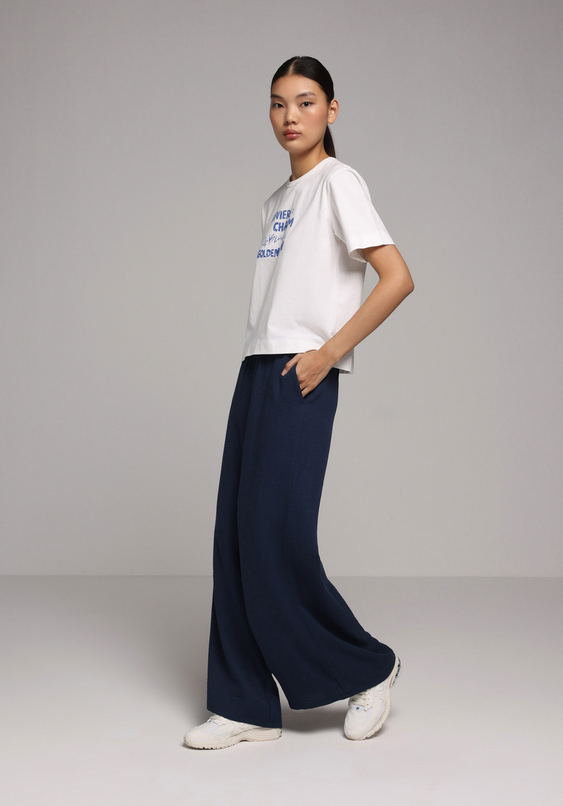 Regular Fit Yüksel Bel Geniş Paça Kadın Lacivert  Pantolon