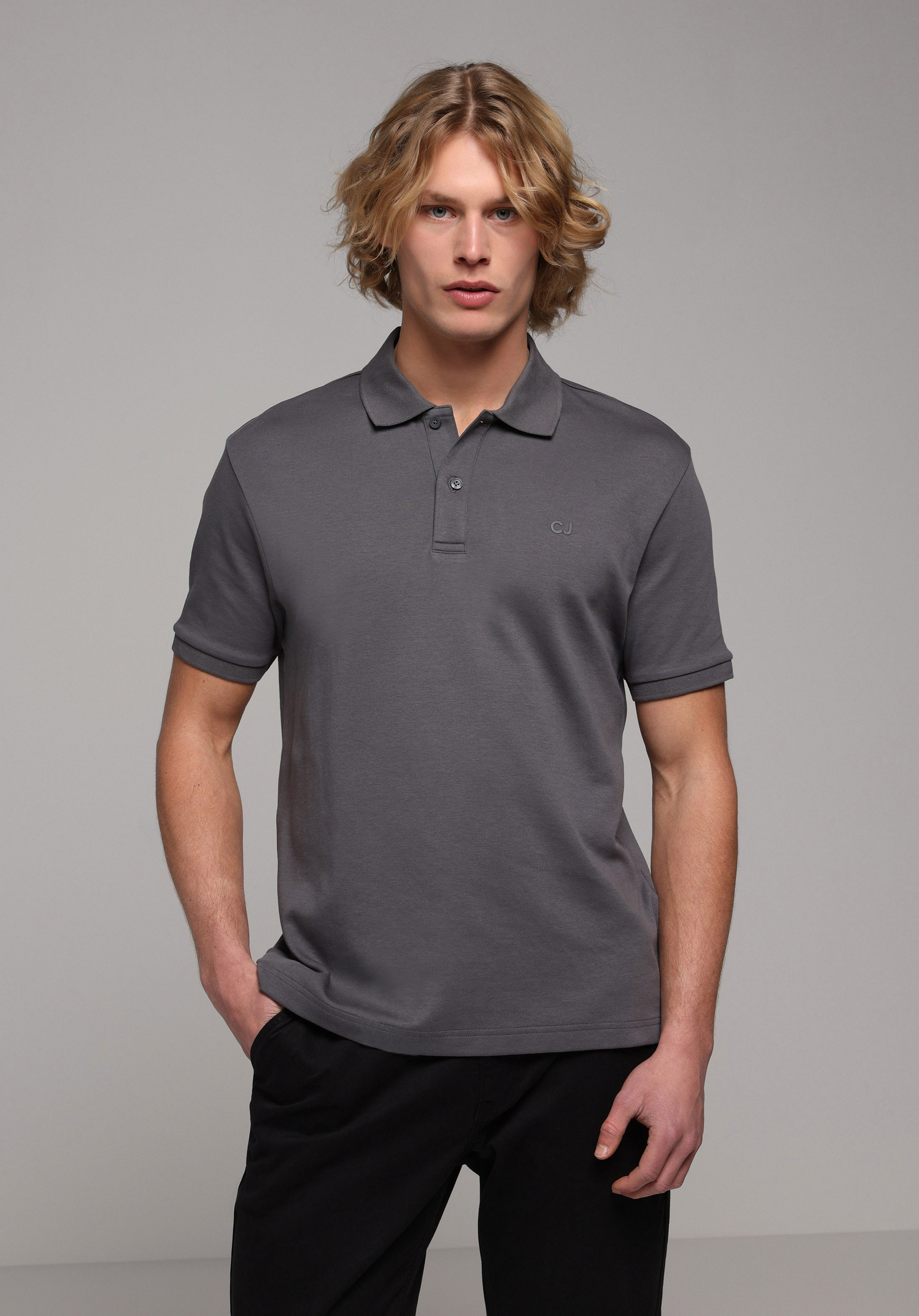 Regular Fit Polo Yaka Düz Erkek Antrasit Kısa Kol Tişört