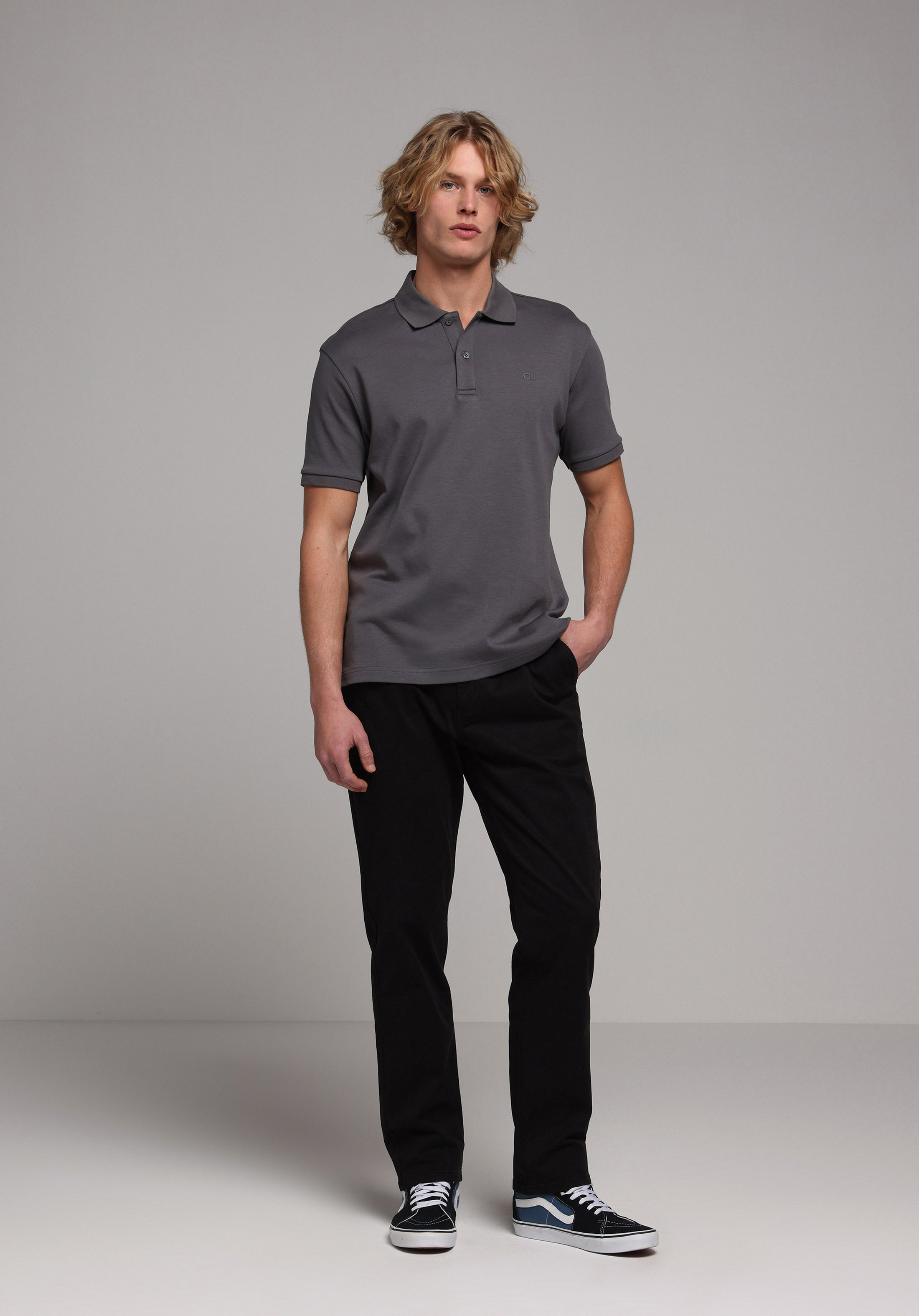 Regular Fit Polo Yaka Düz Erkek Antrasit Kısa Kol Tişört