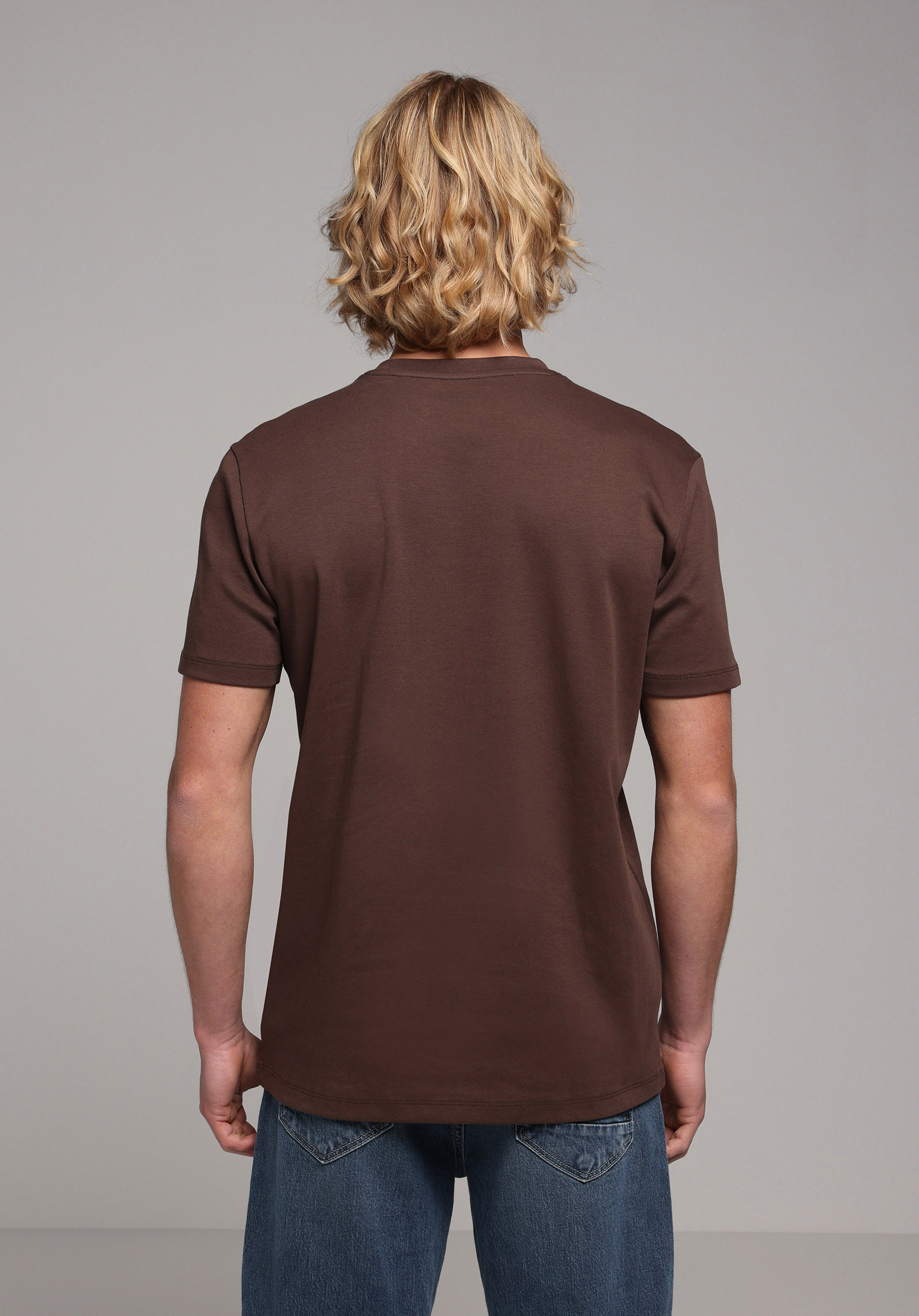 Regular Fit Yuvarlak Yaka Düz Erkek Kahverengi Kısa Kol Tişört