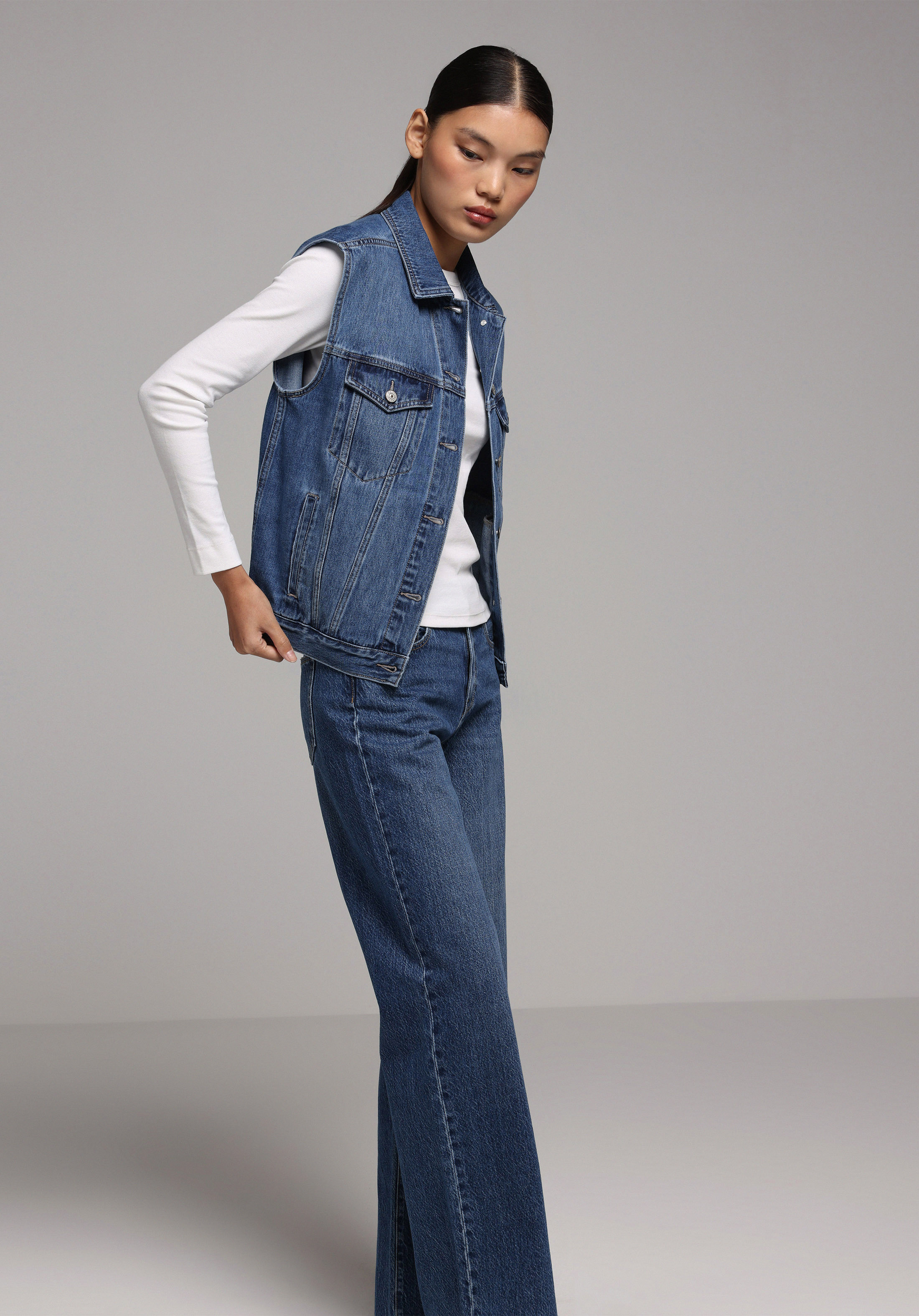 Regular Fit     Kadın Mid İndigo Denim Yelek