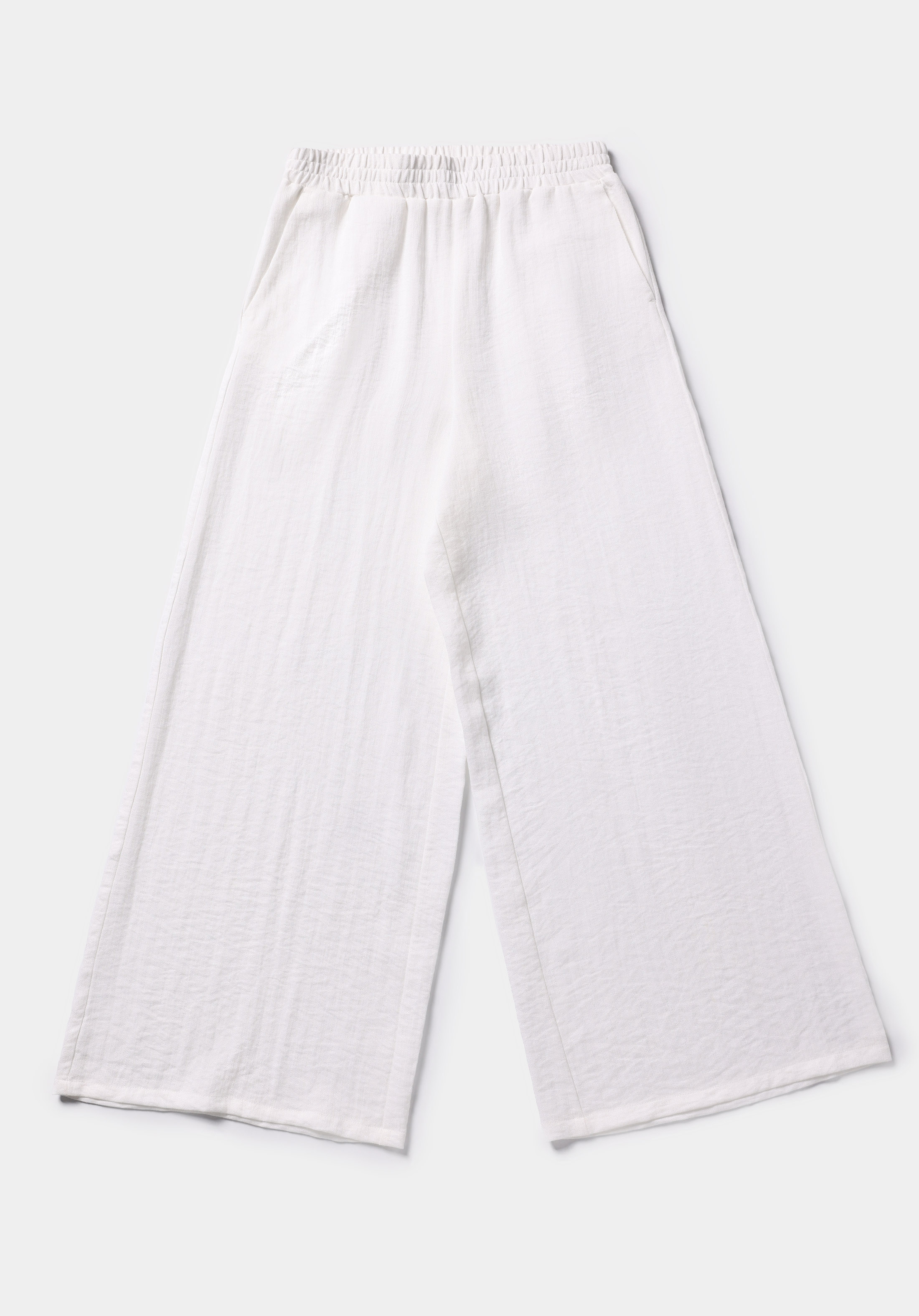 Regular Fit Yüksel Bel Geniş Paça Kadın Beyaz  Pantolon