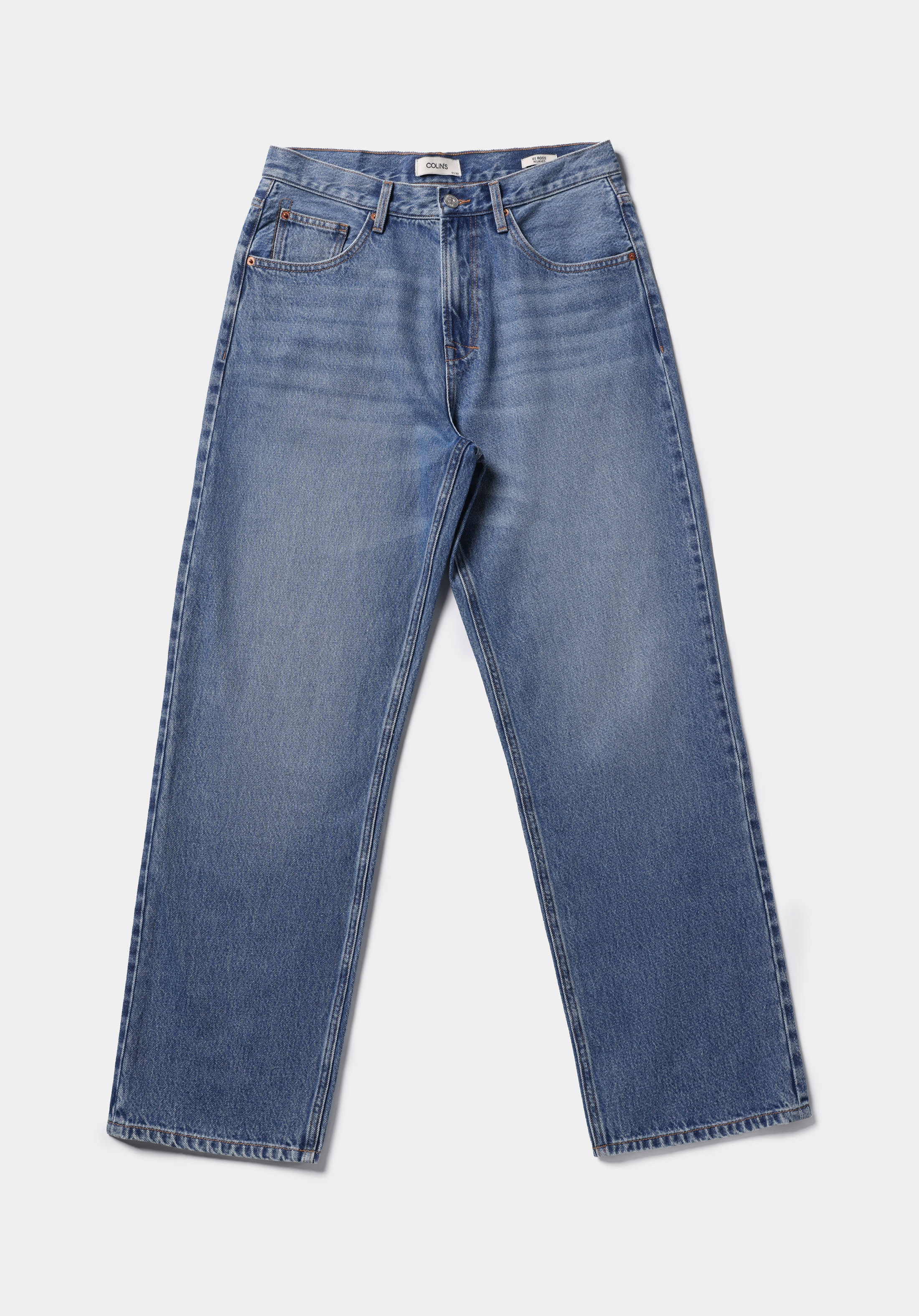 Relaxed Fit Orta Bel Bol Paça Erkek Mid İndigo Denim Jean Pantolon