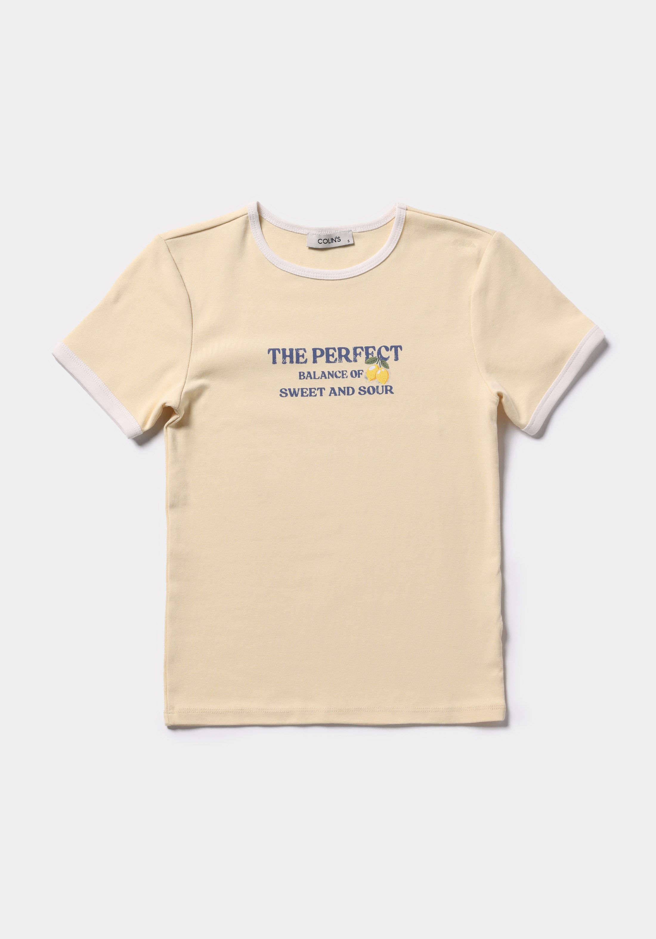 Slim Fit Yuvarlak Yaka Baskılı Kadın Sari Kısa Kol Tişört