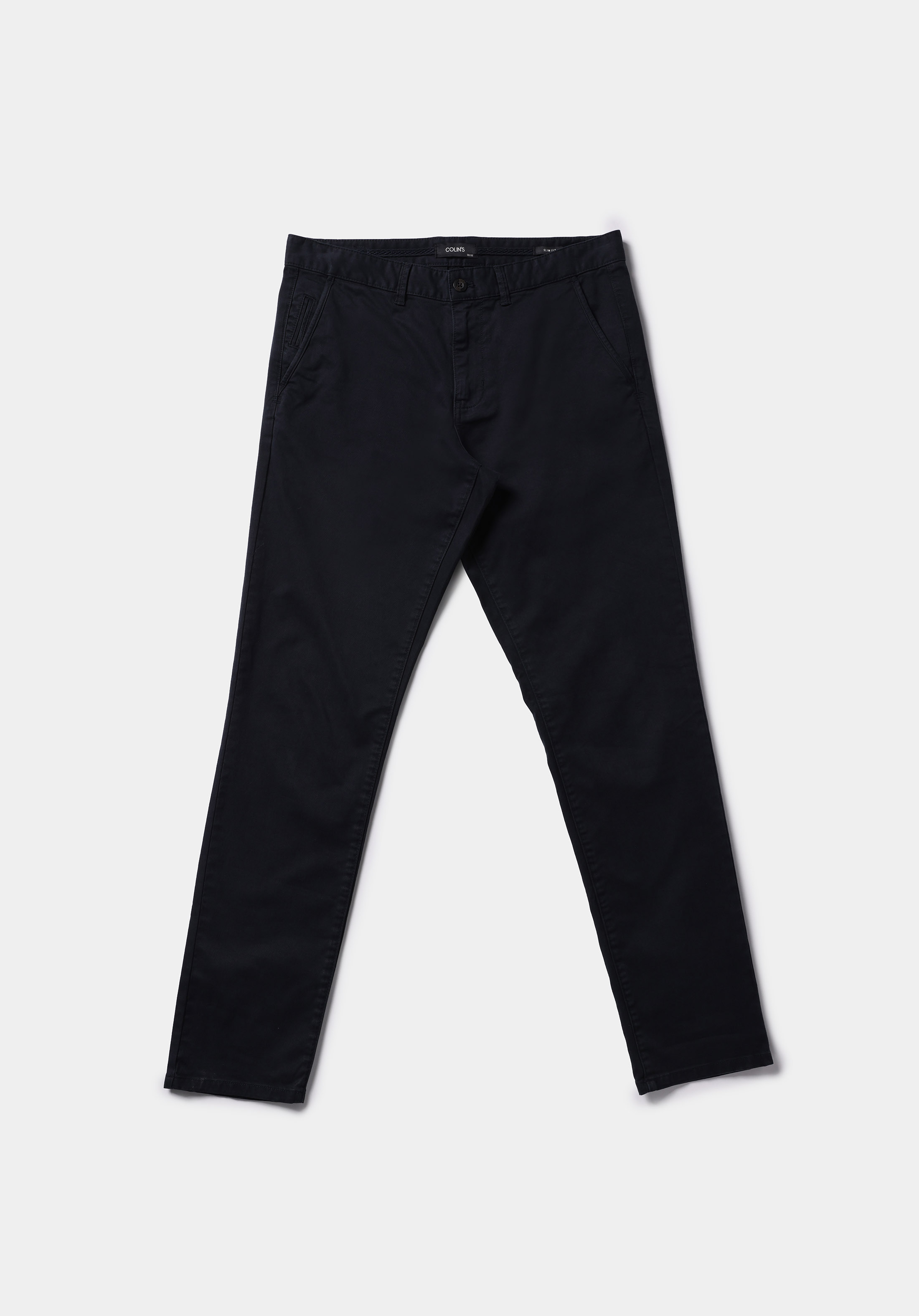 Slim Fit Orta Bel Düz Paça Erkek Lacivert Düğmeli Pantolon