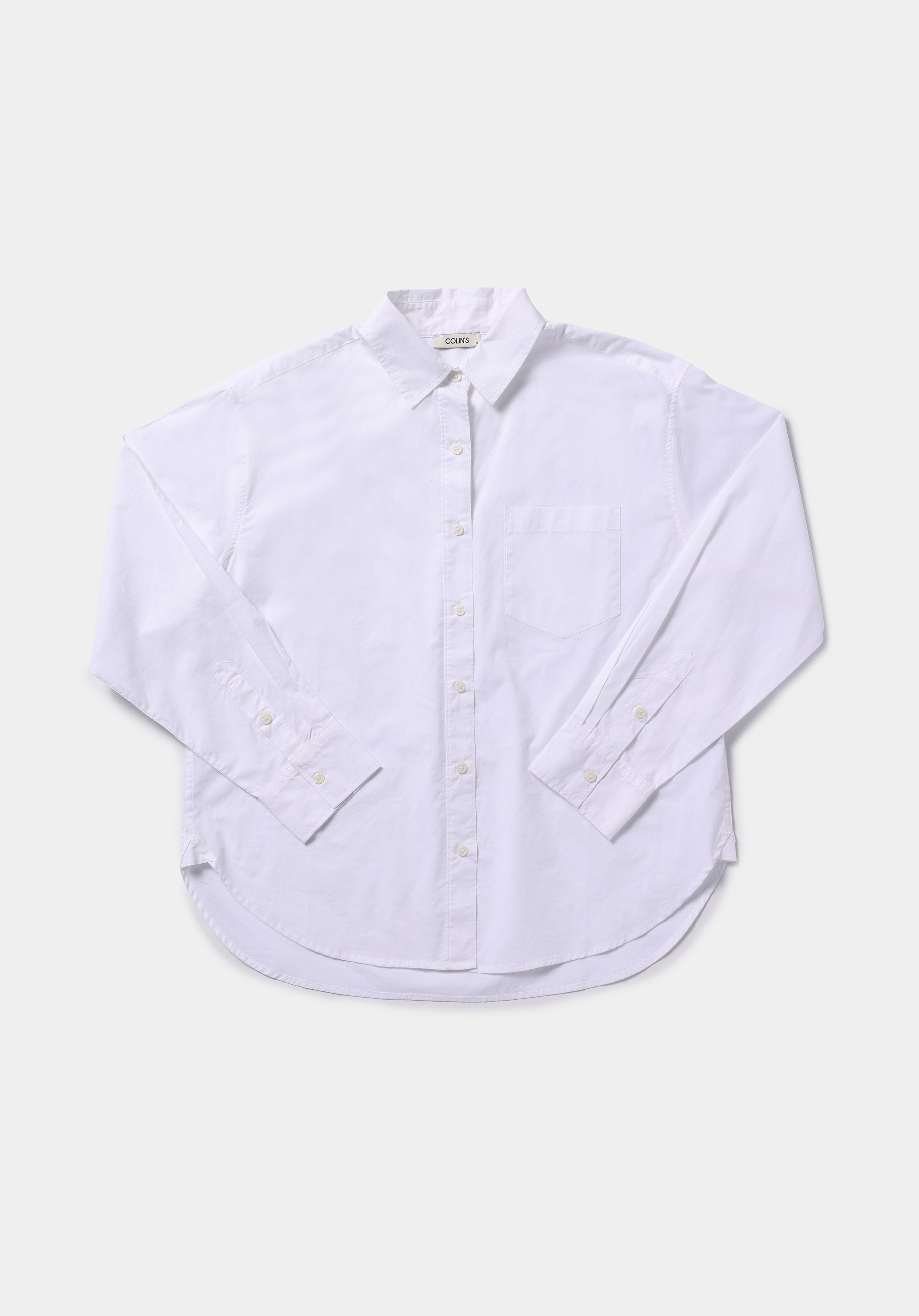 Boyfriend Fit Shirt Neck Düz Kadın Beyaz Uzun Kol Gömlek