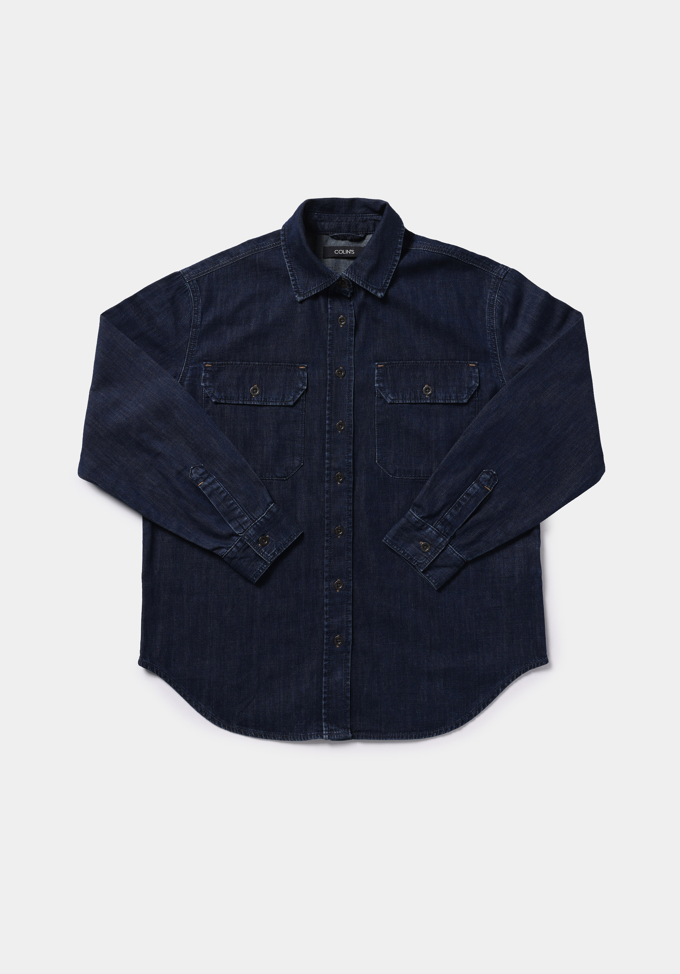 Regular Fit Klasik Yaka Düz Kadın Koyu Mavi Uzun Kol Gömlek