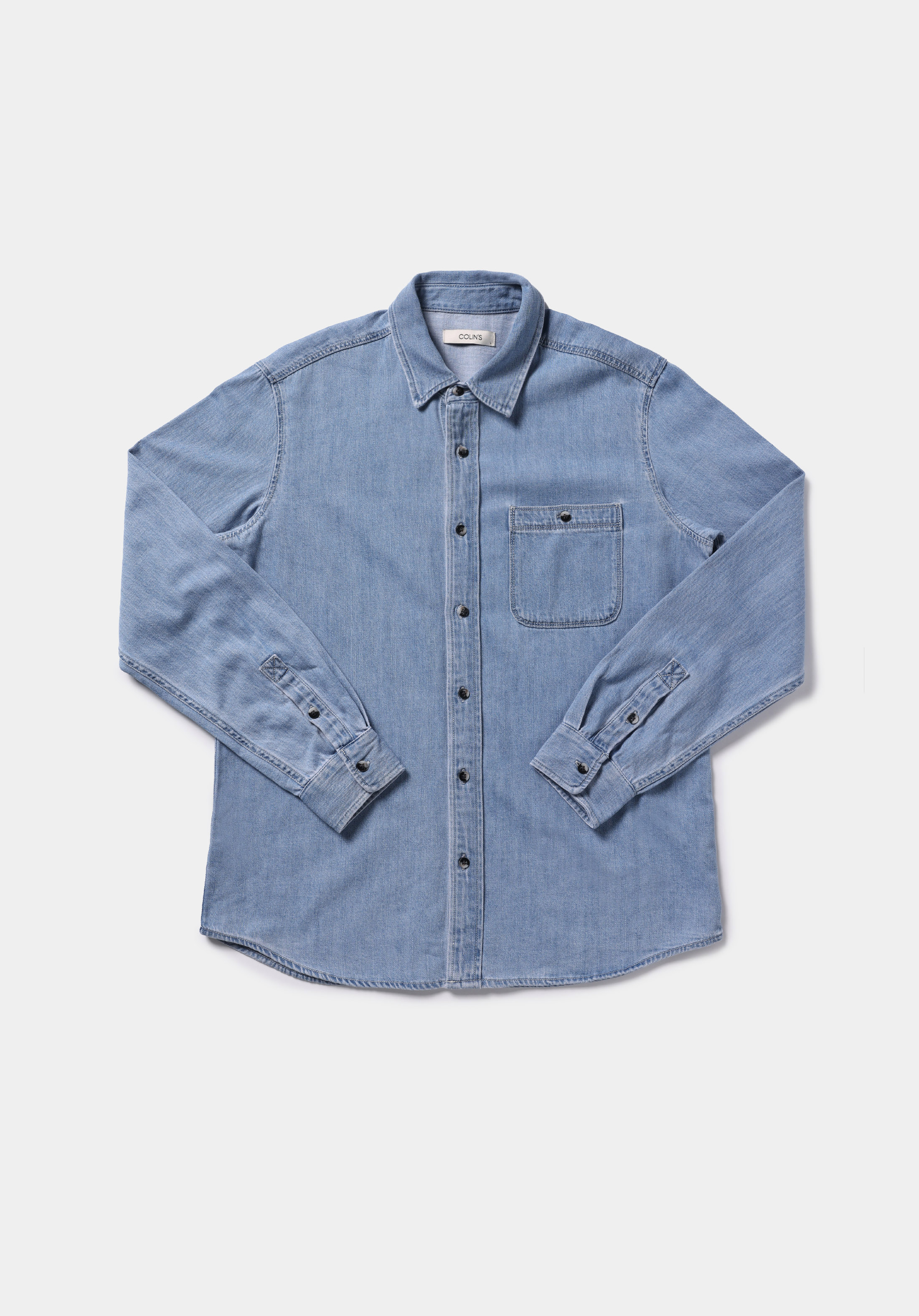 Regular Fit Klasik Yaka Düz Erkek Light İndigo Denim Uzun Kol Gömlek