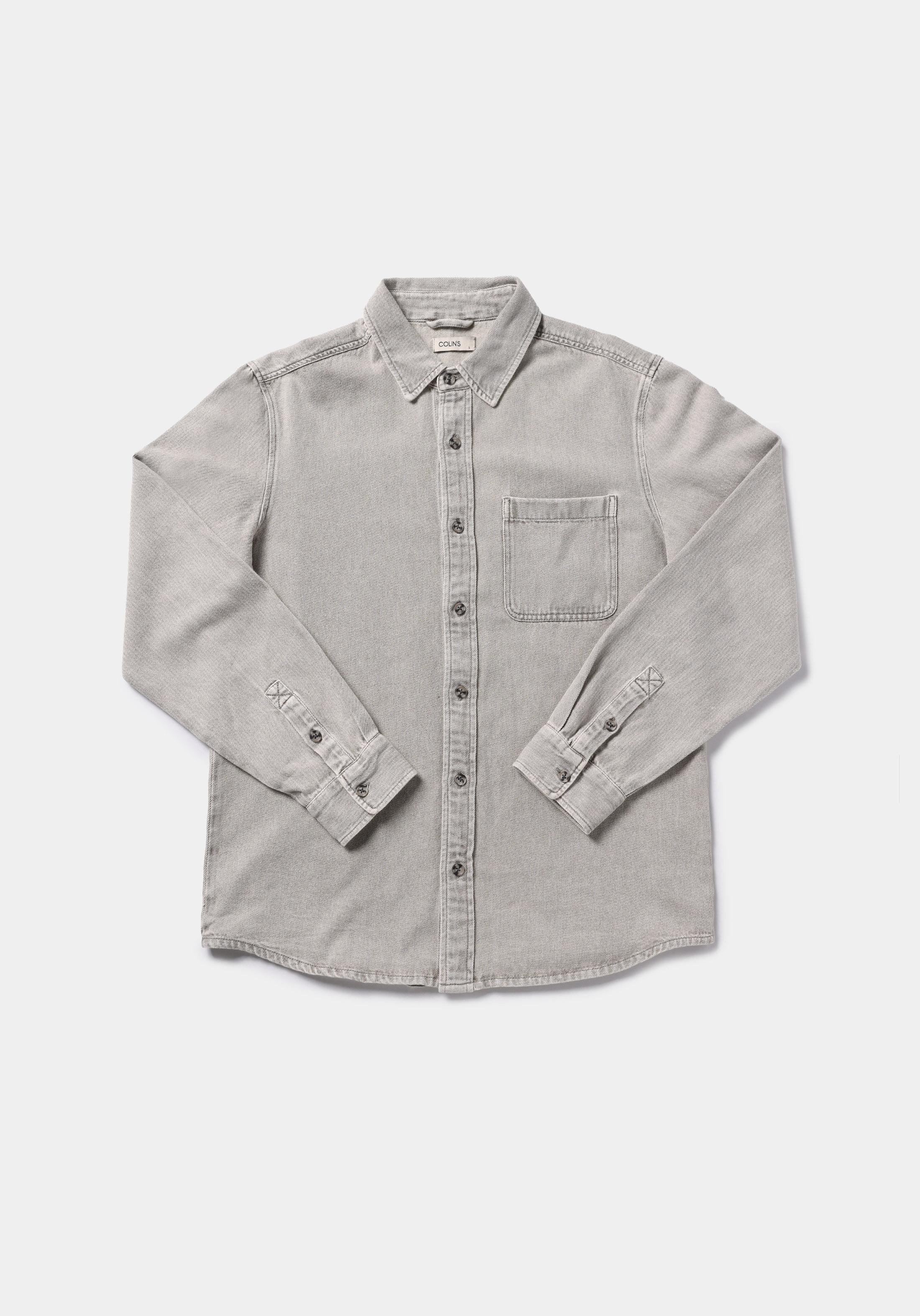 Regular Fit Klasik Yaka Düz Erkek Grey Denim Uzun Kol Gömlek