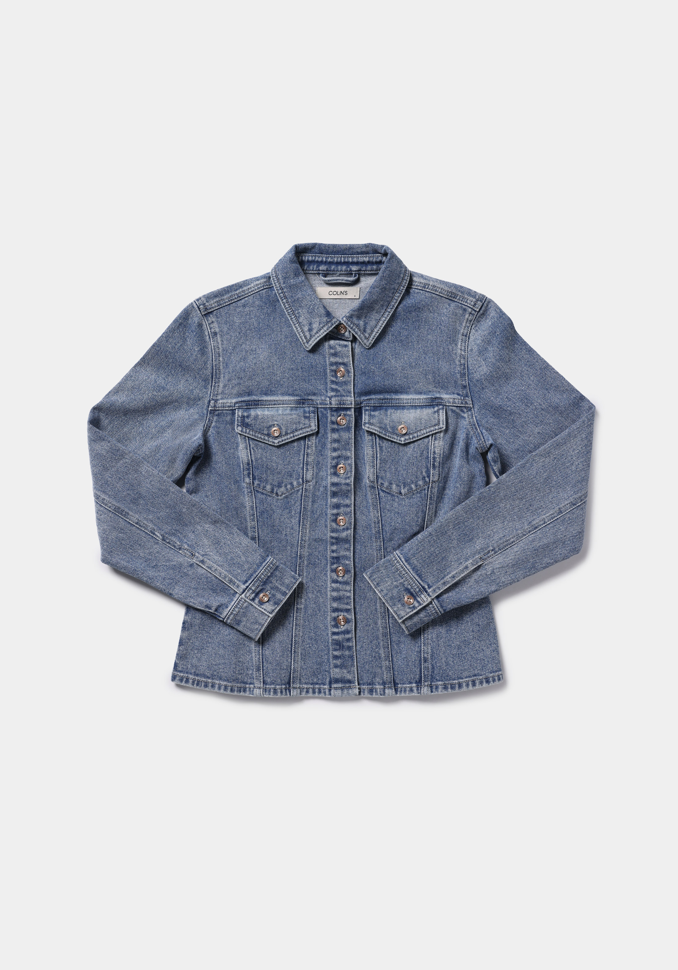 Slim Fit Klasik Yaka Düz Kadın Light İndigo Denim Shacket