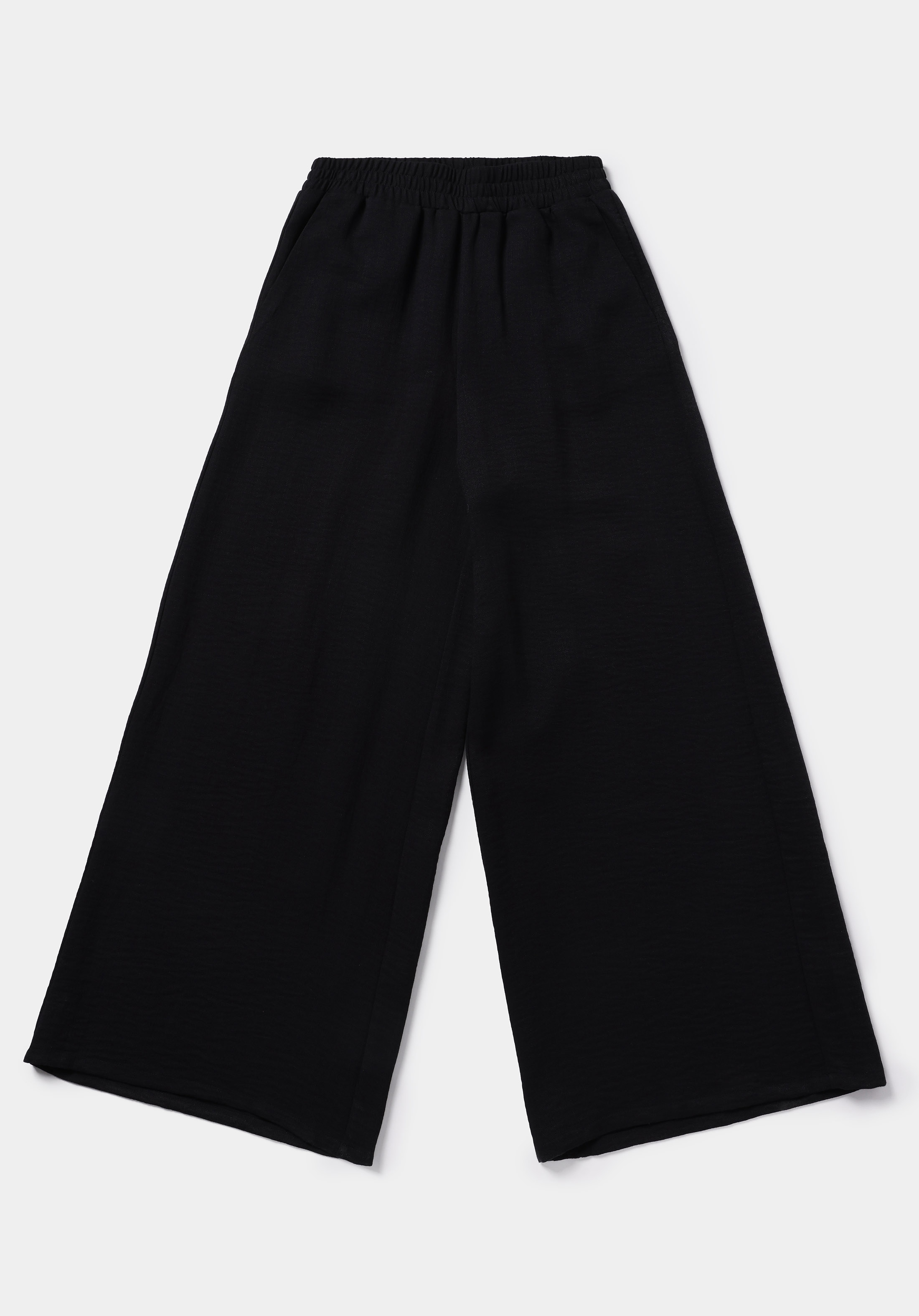 Regular Fit Yüksel Bel Geniş Paça Kadın Siyah  Pantolon