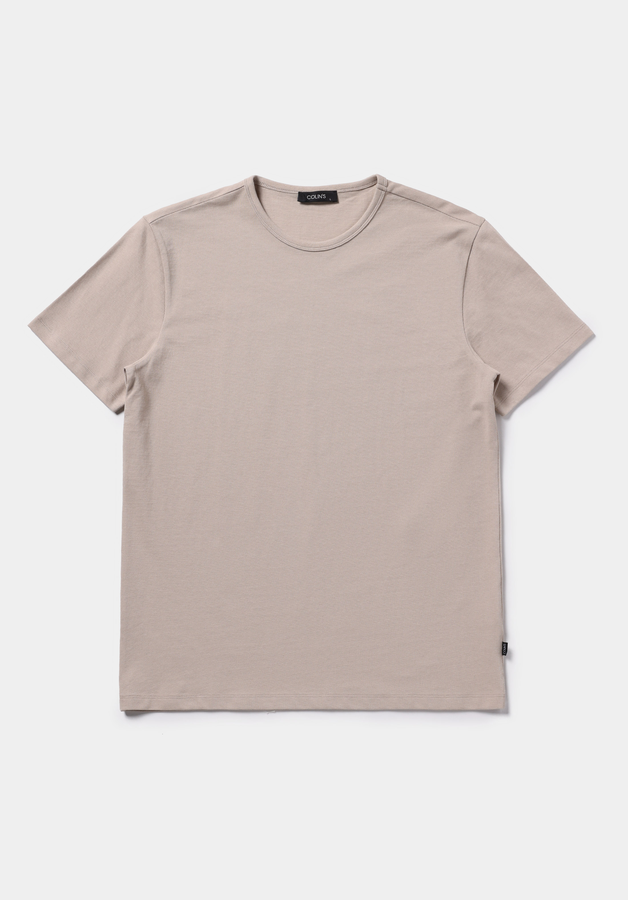 Regular Fit Yuvarlak Yaka Düz Erkek Bej Kısa Kol Tişört