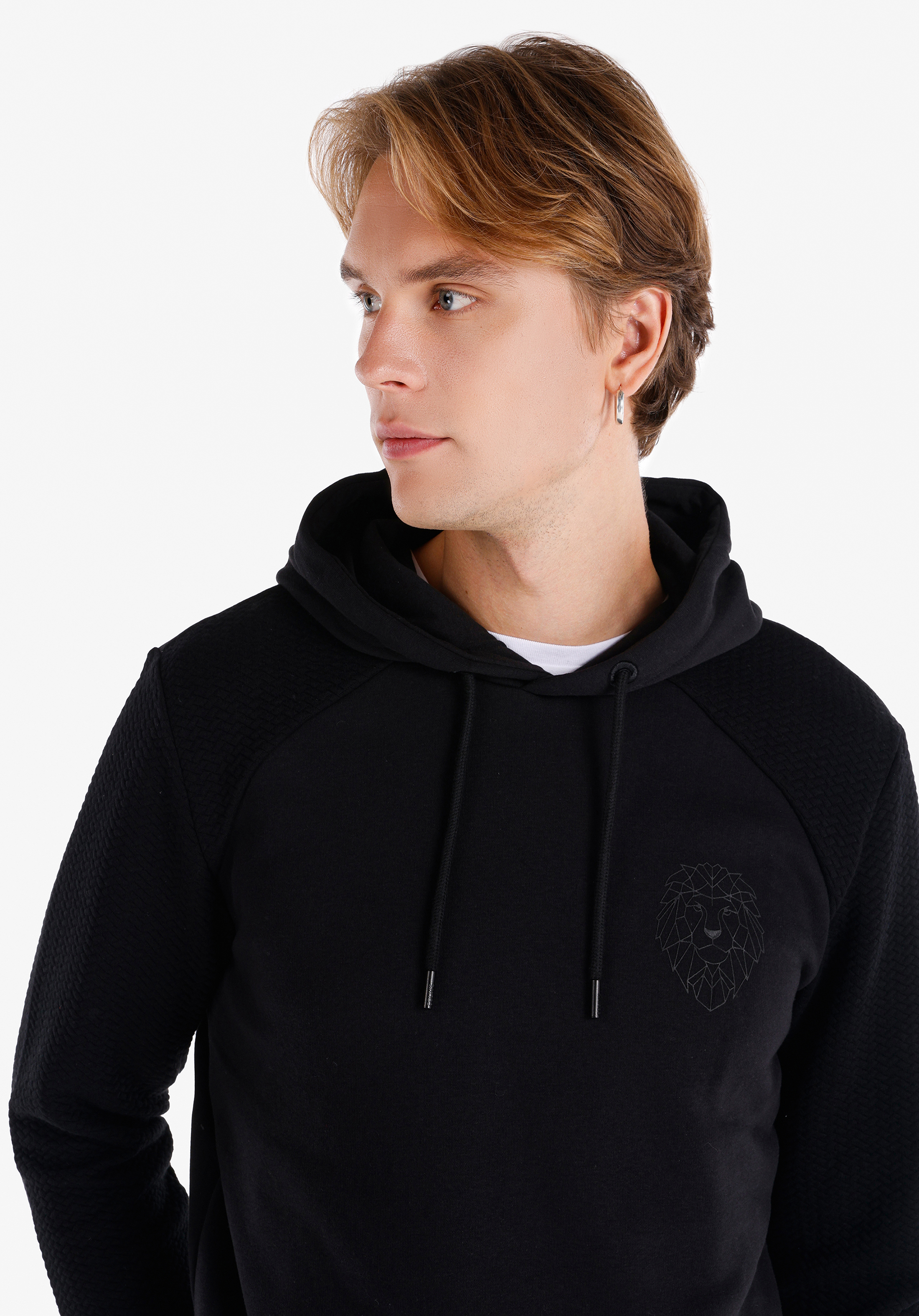 Regular Fit Kapüşonlu Düz Erkek Siyah Uzun Kol Tişört