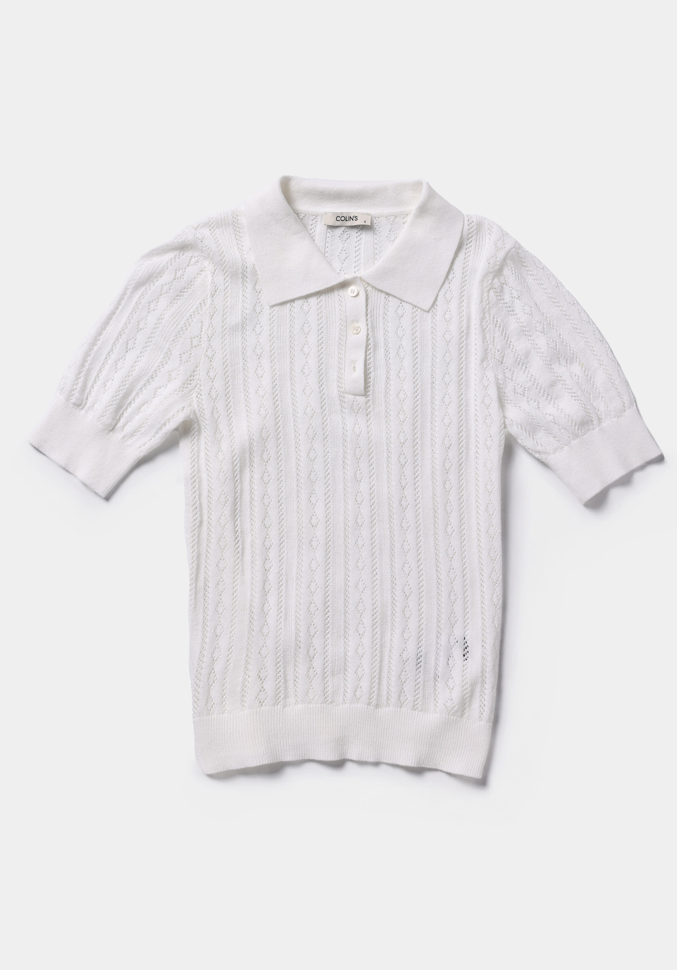 Slim Fit Polo Yaka Düz Kadın Ekru Kısa Kol Kazak