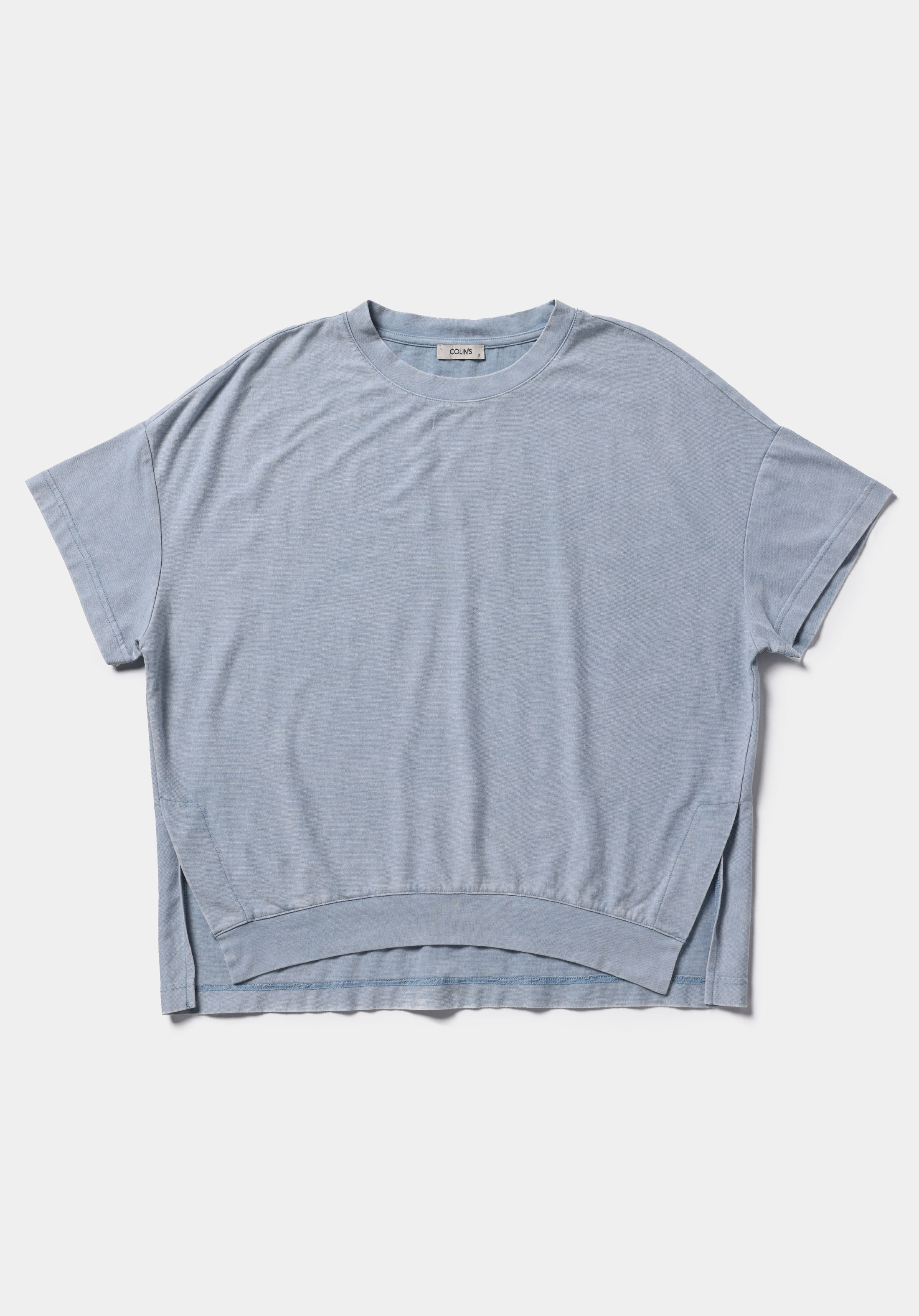 Regular Fit Yuvarlak Yaka Düz Kadın Mavi Kısa Kol Tişört