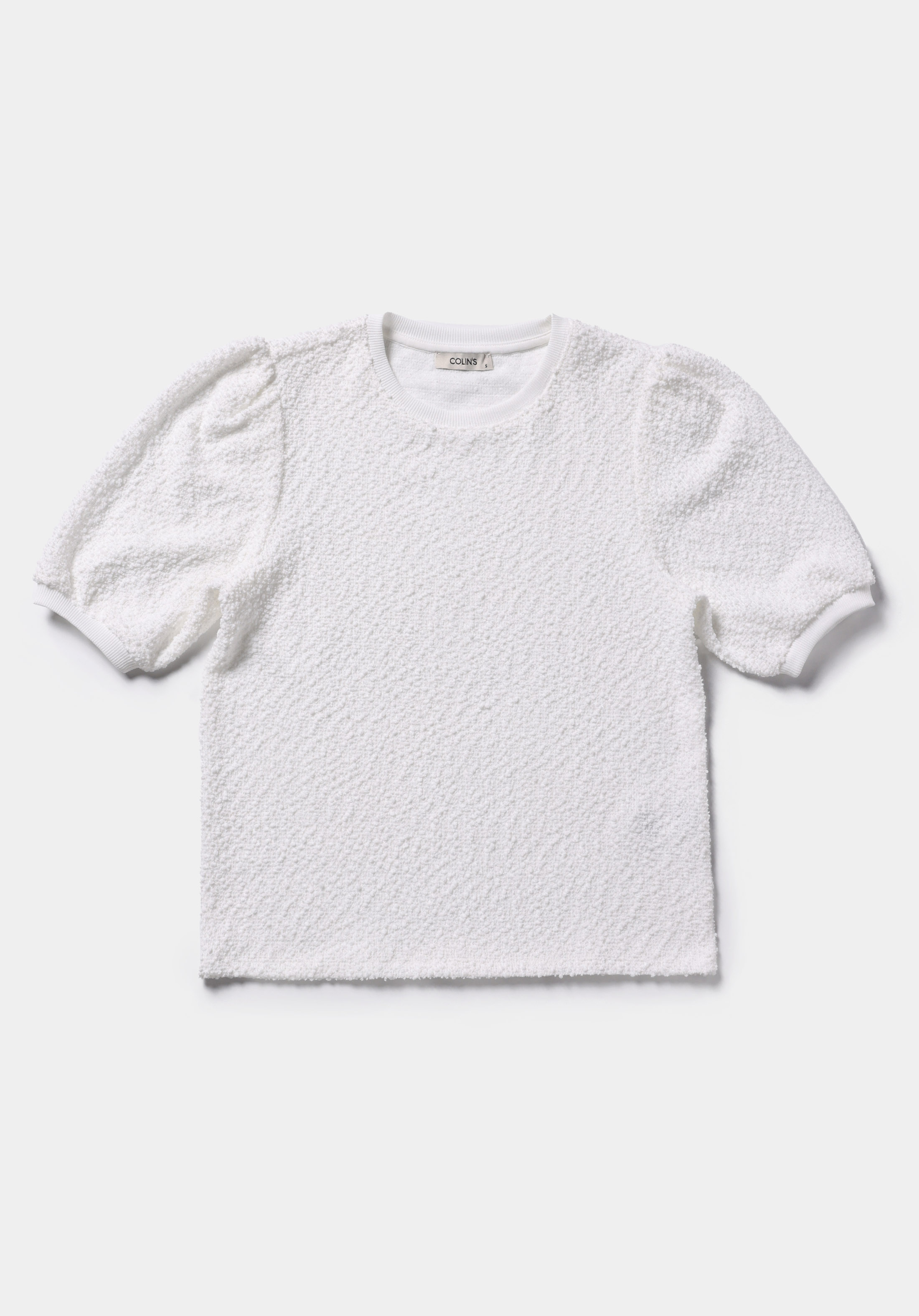 Regular Fit Yuvarlak Yaka Jakarlı Kadın Beyaz Kısa Kol Tişört