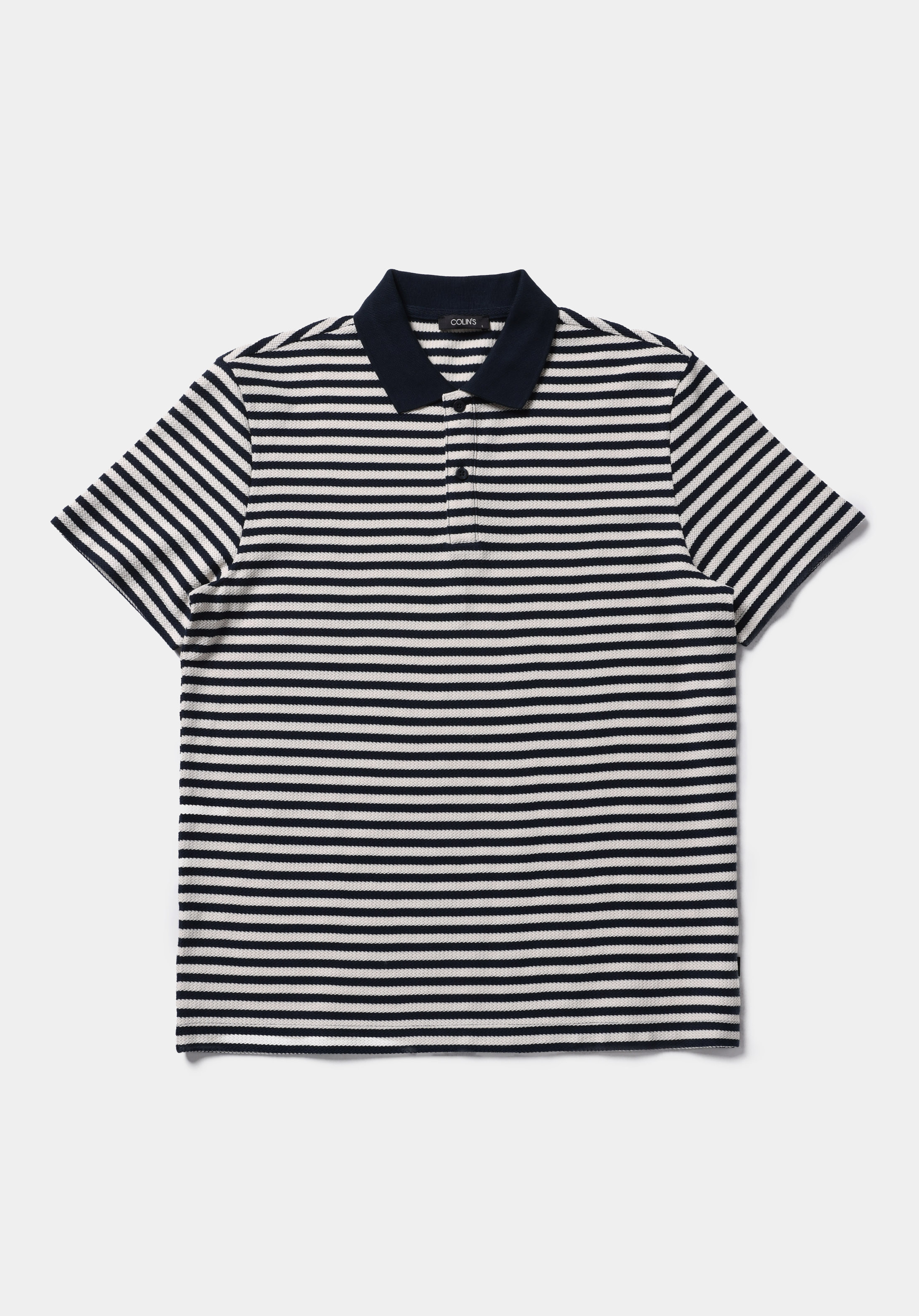 Regular Fit Polo Yaka Çizgili Erkek Lacivert Kısa Kol Tişört